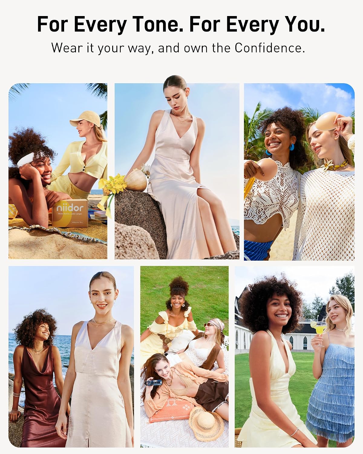 Niidor Sticky Bra Push Up - Adhesive Backless Strapless Bra Silicone Invisible Bras for Wedding Dresses with Nipple Covers