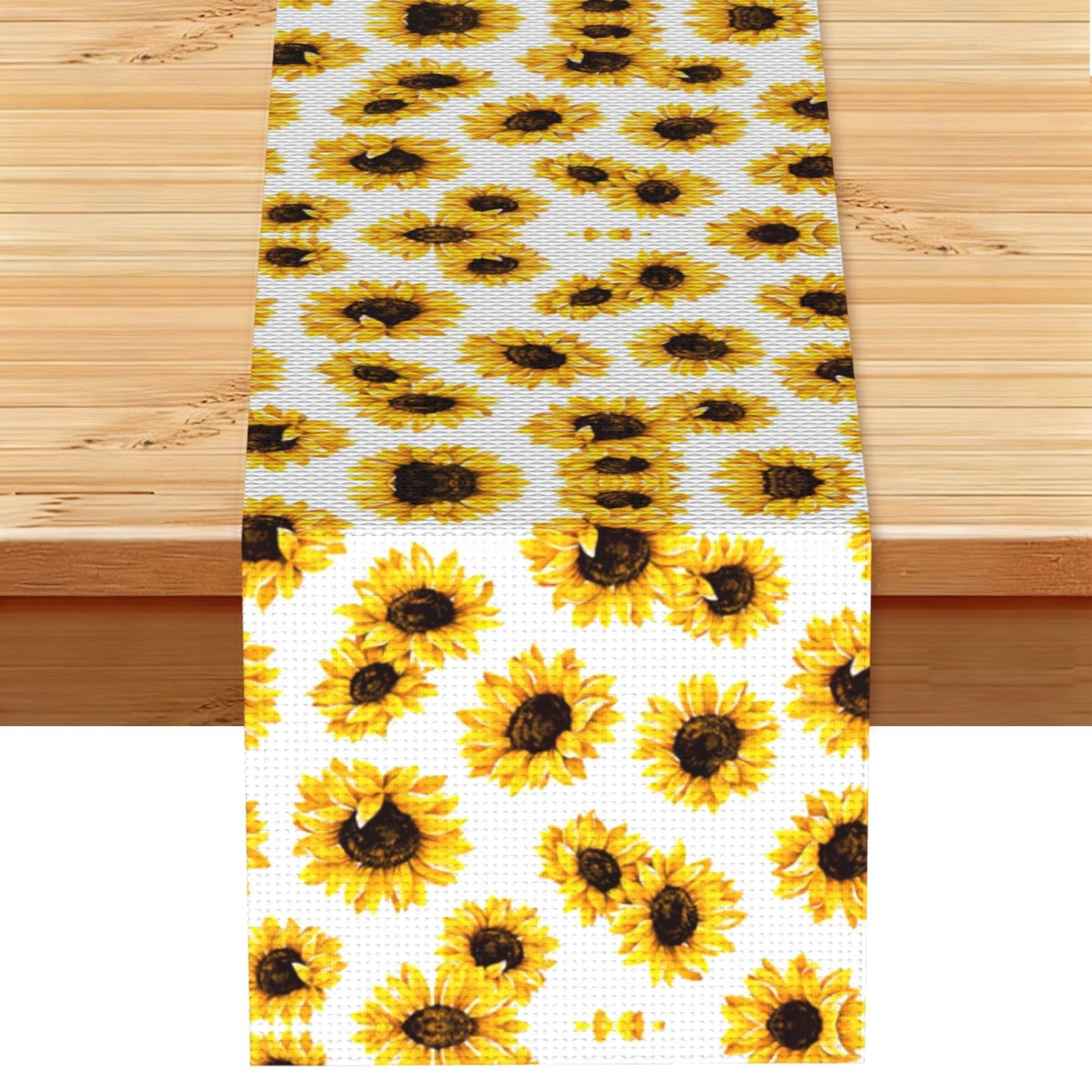 sunflower Printed Kitchen Table Runner 13x72, Faux Linen Style Decor for Home Wedding Banquet Fireplace