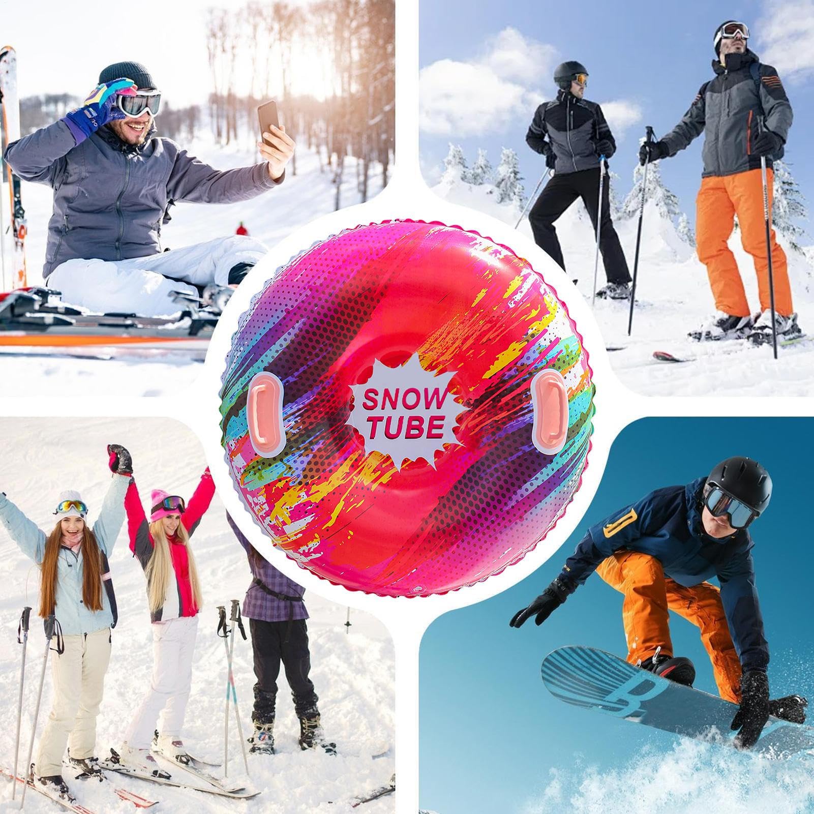 Trineo inflable 87 cm con asas, anillo de nieve engrosado antivuelco para adultos y niños