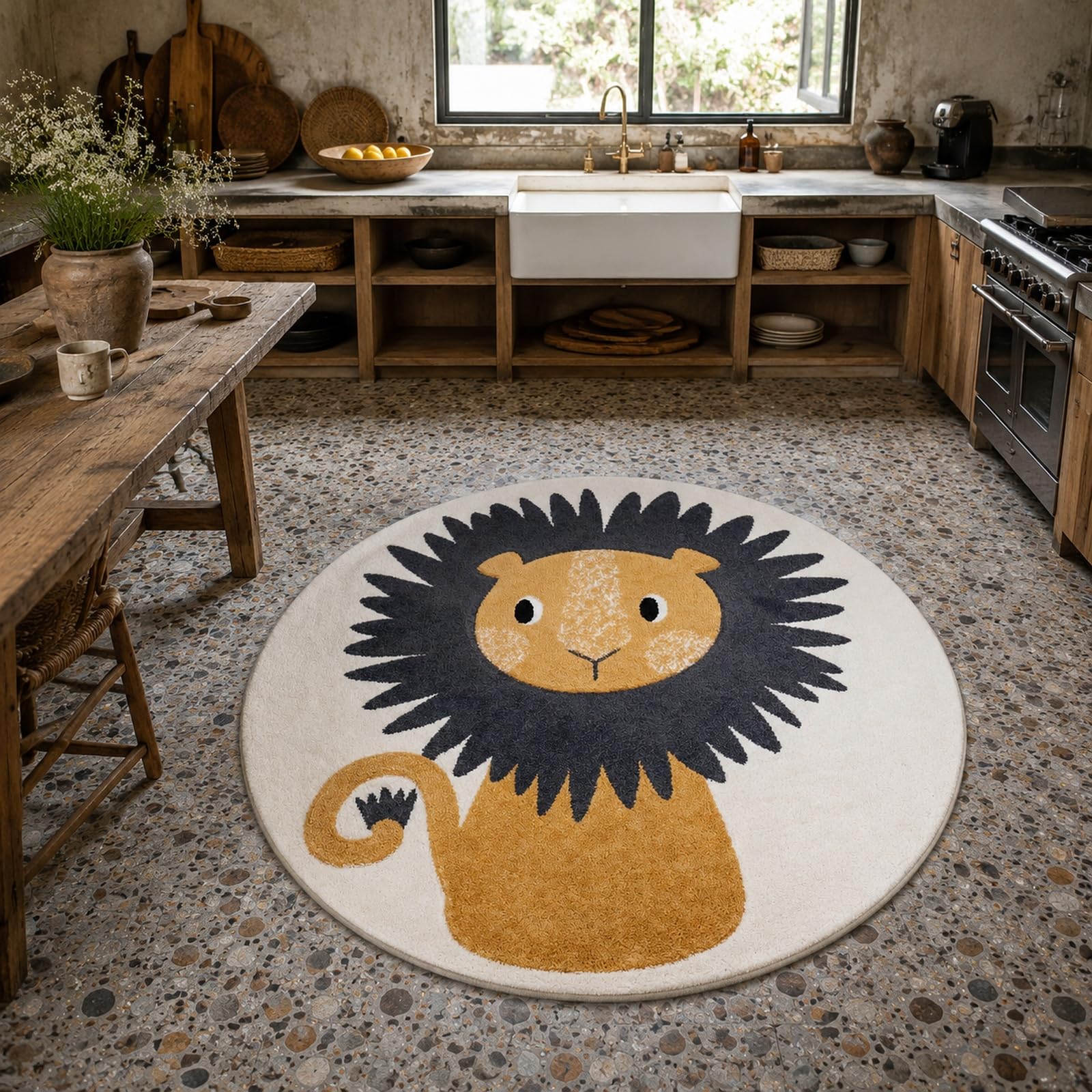 Tapis rond couleur neutre moderne gris et blanc haute qualité