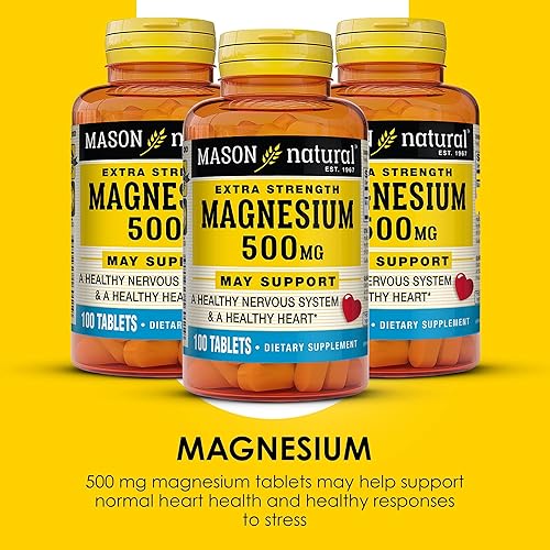 Miniatura 4 de Mason Natural Magnesio 500 mg extra fuerte, suministro de 300 días, apoya la salud normal del corazón y el sistema nervioso, paquete de 3