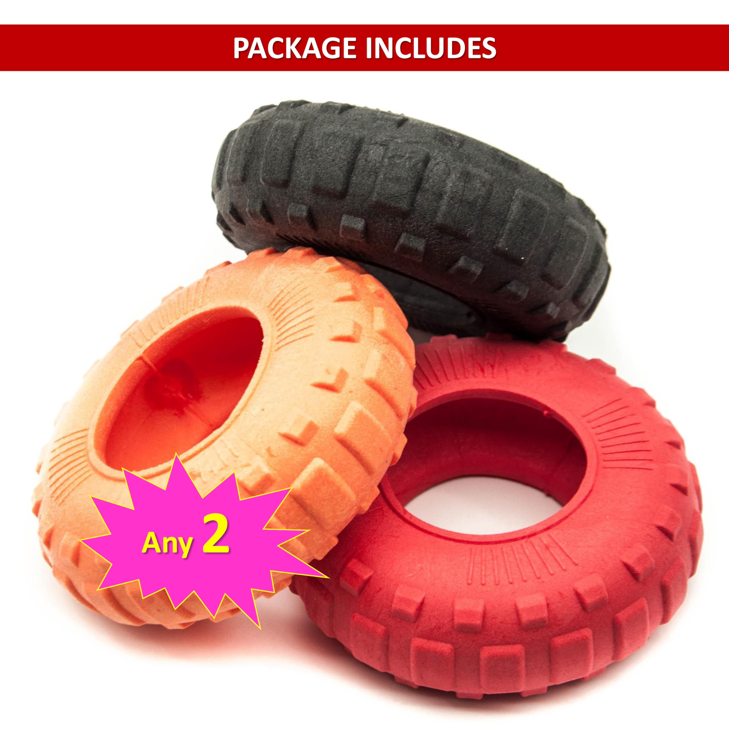 Petopedia 1x 6 Rubber Dog Chew Toys TIRE, Tough Toy TYRE, WHEEL, Interactive, Boredom, Floating, Puppy Teething - Image 2
