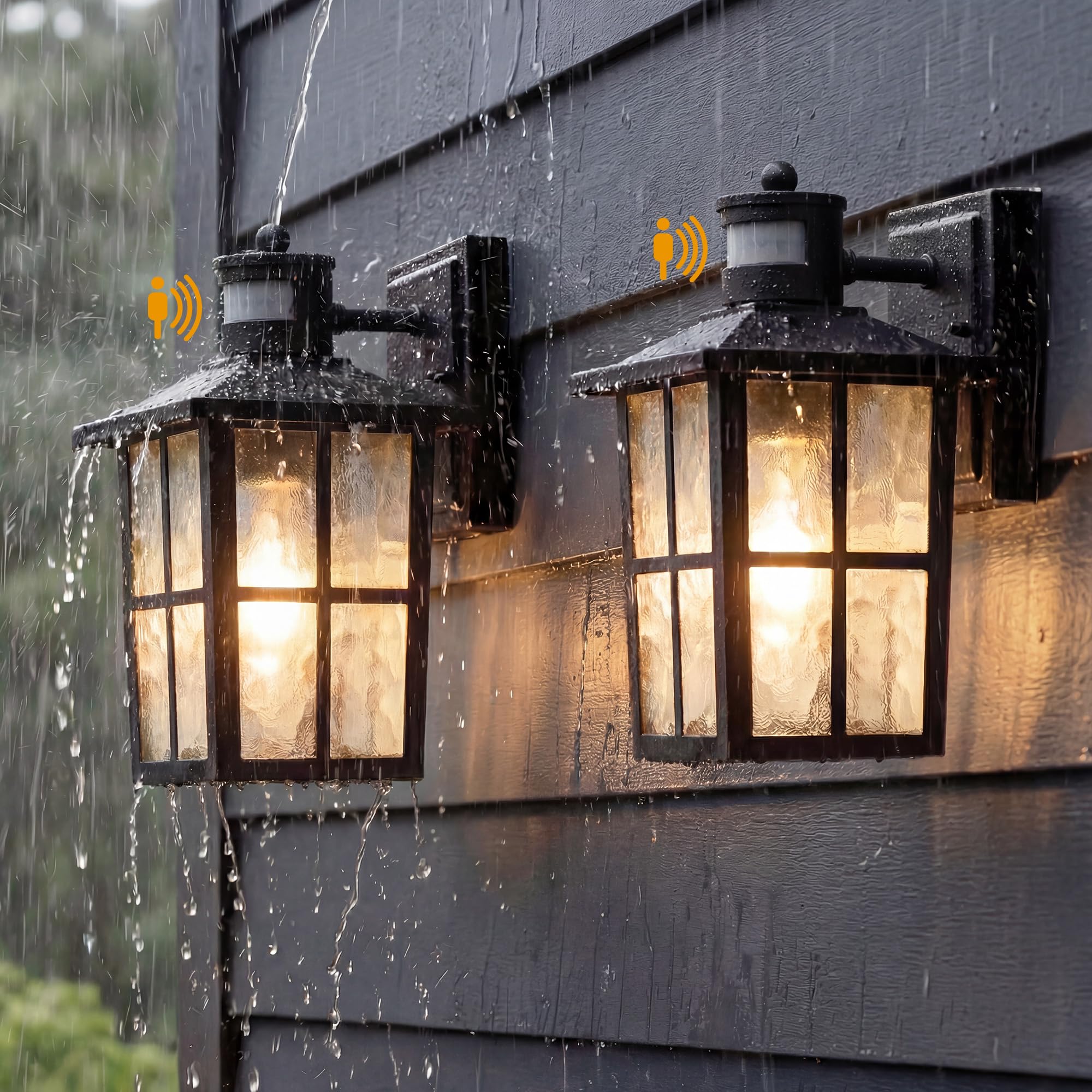 Photo 1 of KDG Black Outdoor Motion Sensor Modern Patio Wall Light Fixtures Set of 2