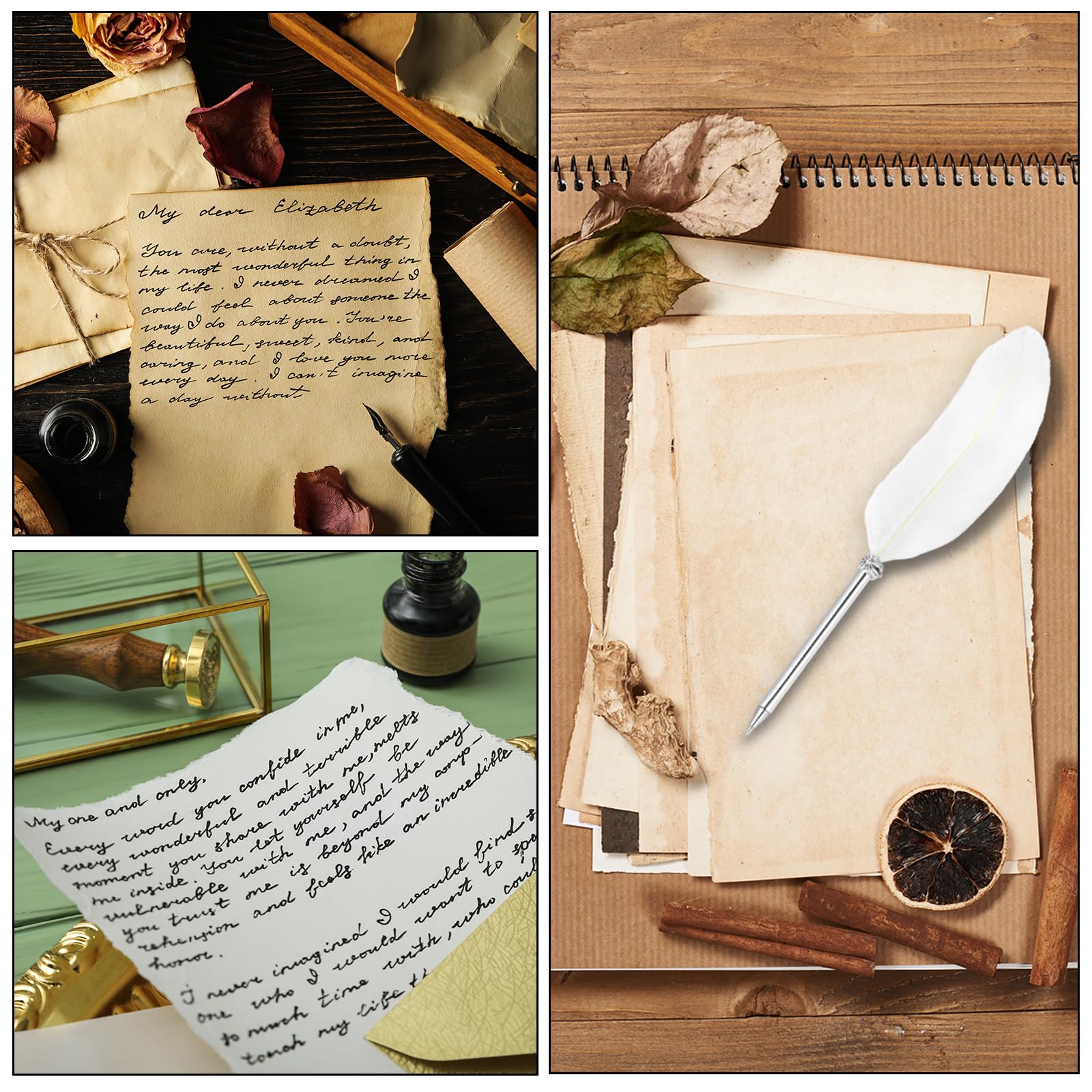 Set Di 2 Penne A Sfera Con Piuma D'Oca - Stilo Vintage Per Calligrafia E Firma - Regalo Matrimonio - Verde E Azzurro Lago