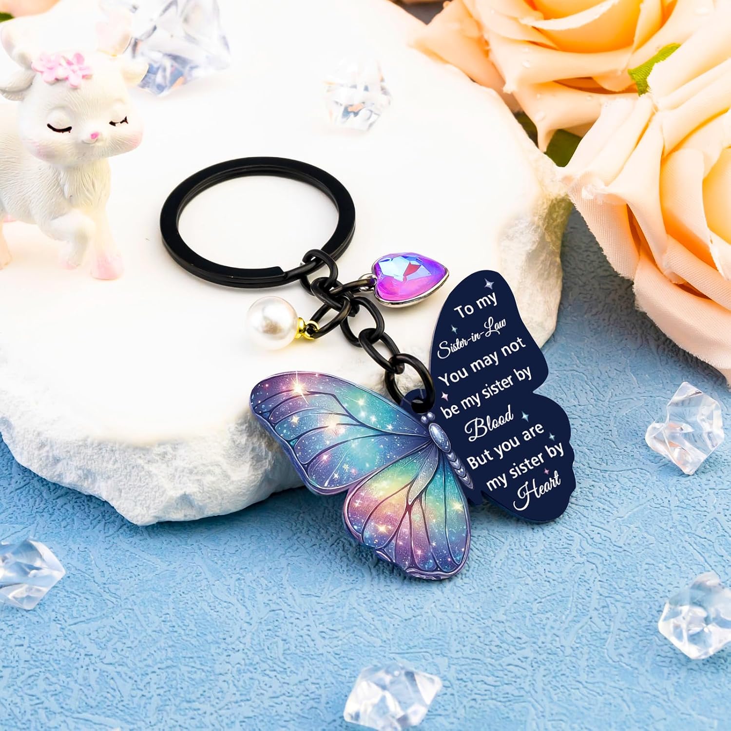 Mothers Day Keychain Gifts for Sister in Law Cousin Bonus Mom Mimi Mothers Day Birthday Butterfly Keychain for Her