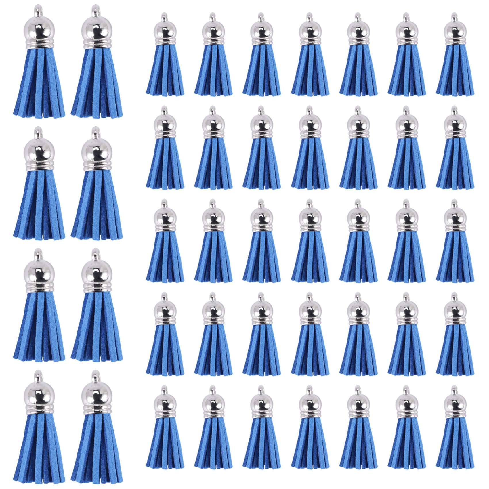 Pvczool Blue 100Pcs Keychain Tassels Faux Suede Leather Tassel Pendants Keychain Decoration For Diy Crafts Making Supplies (Blue)
