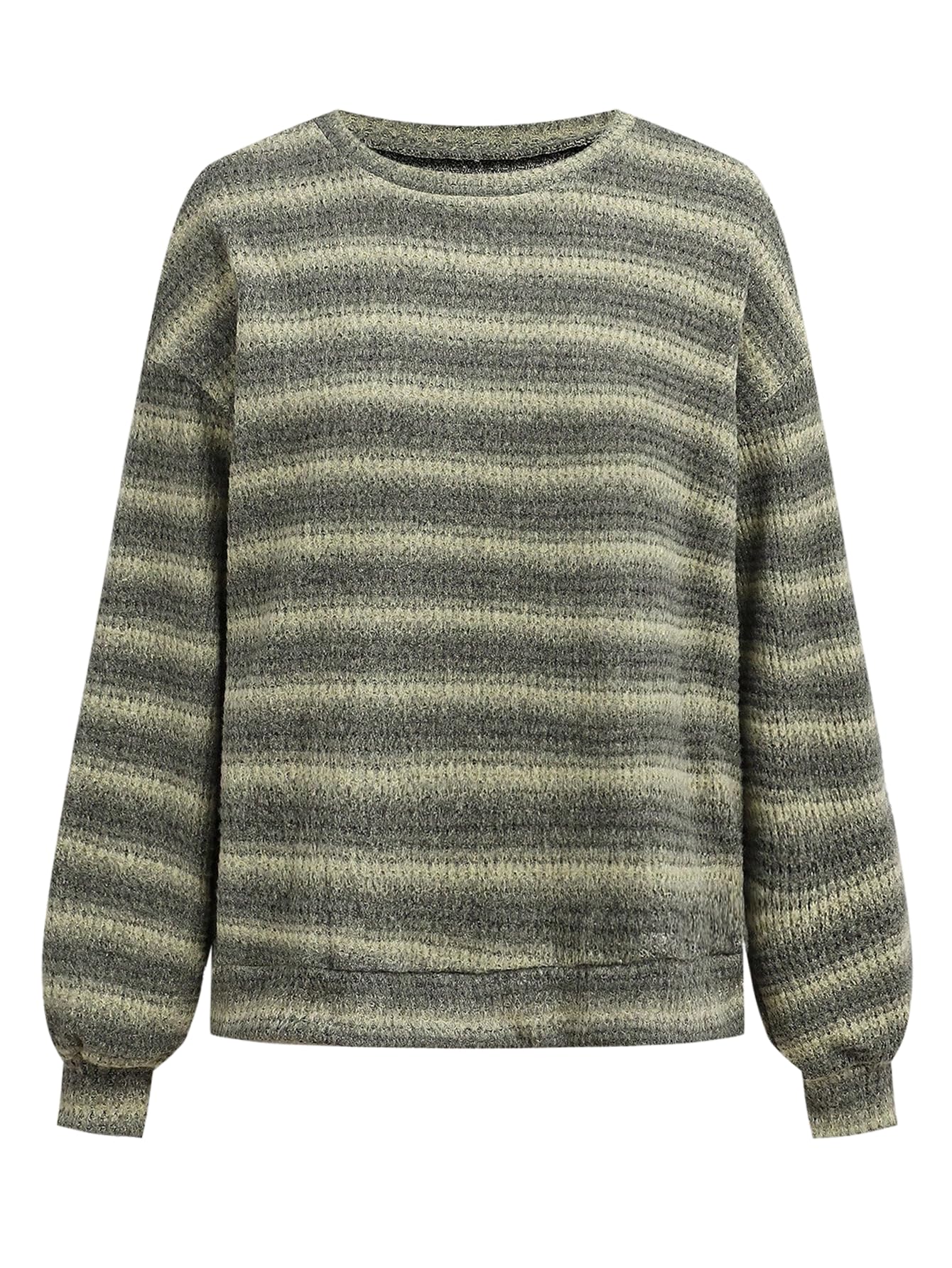 Womens Plus Size Striped Sweaters Long Sleeve Crewneck Knit Pullovers Retro Jumper Knitwear