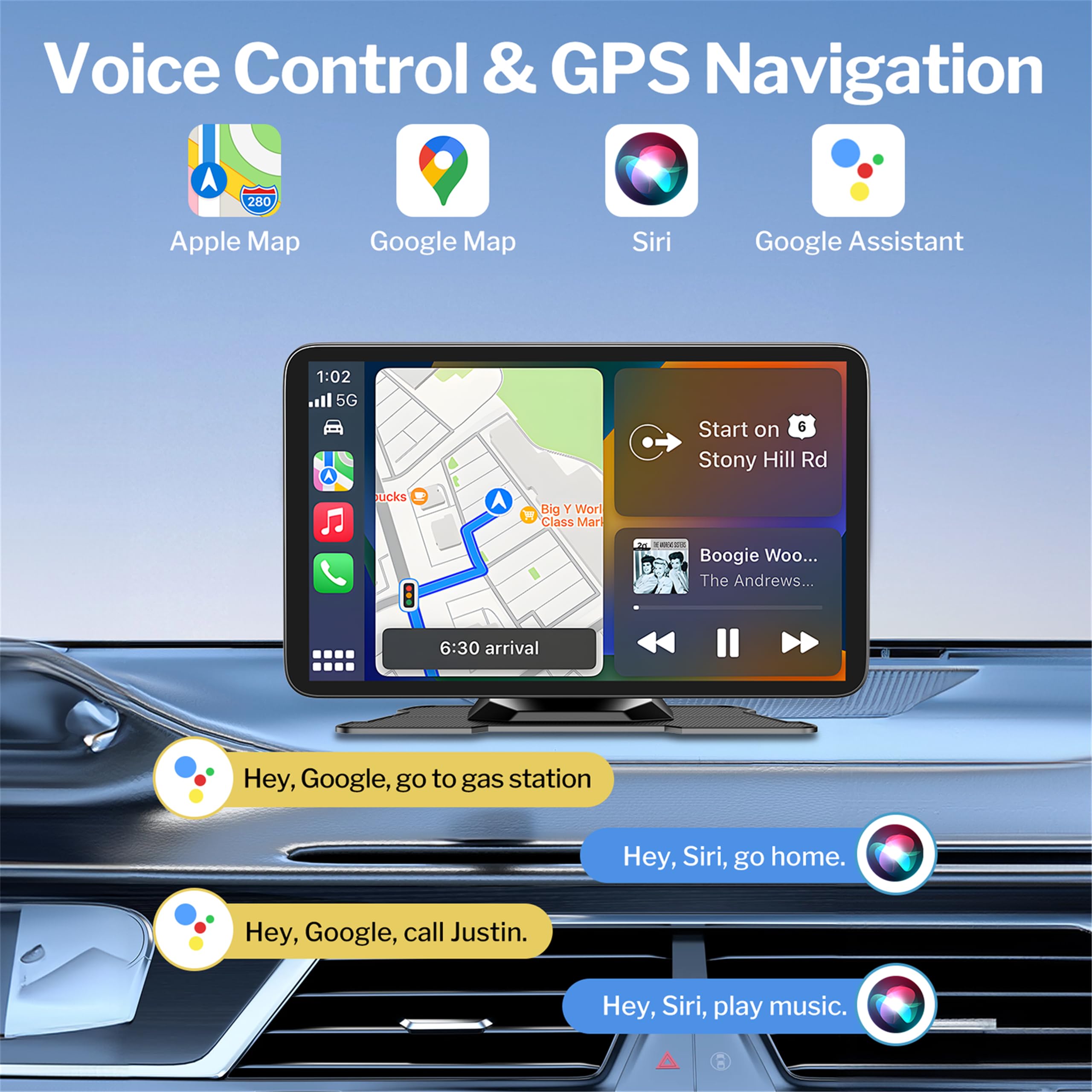 Carplay Android Auto Display 7 pollici Touch Screen Car Play Schermo con telecamera di retromarcia, autoradio Carplay con siri/Googlee Assistant, GPS Navigation, Bluetooth, Mirror Link