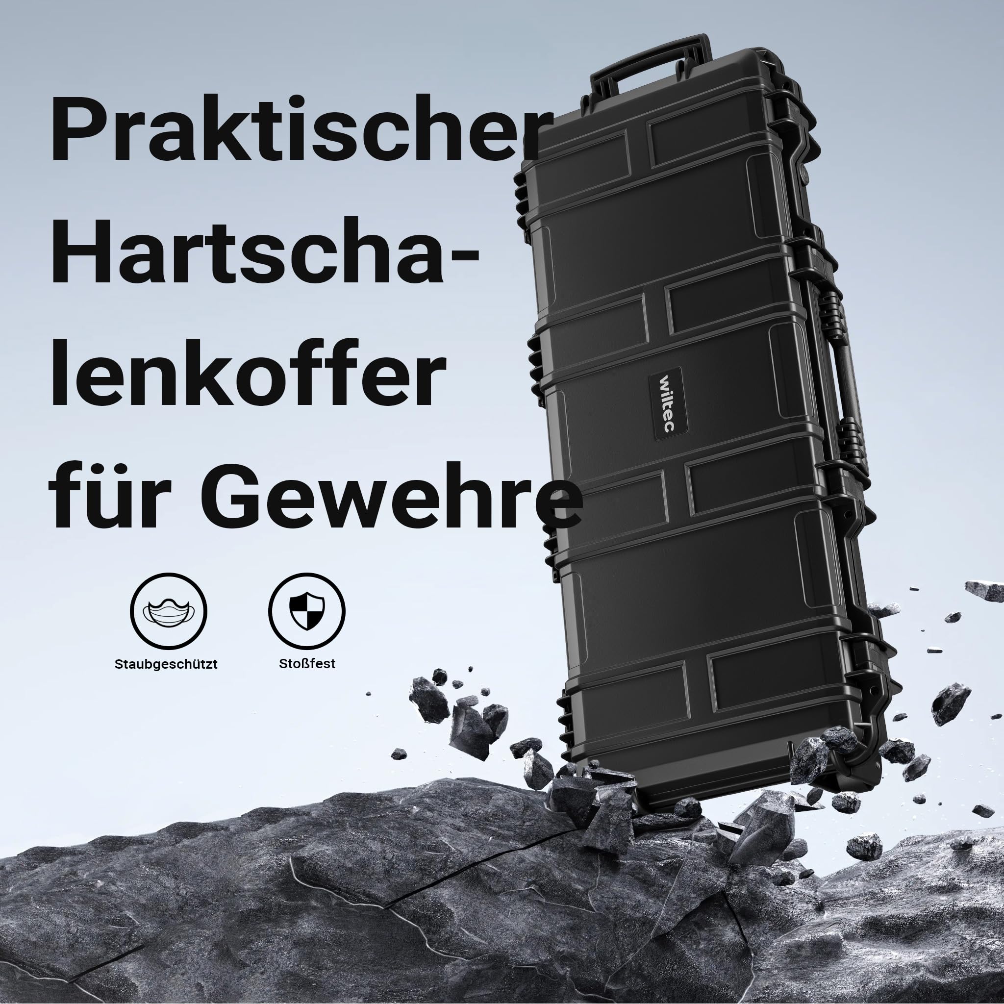 Wiltec Waffenkoffer verschließbar, Gewehrkoffer aus Aluminium, Pistolenkoffer mit Klappverschlüssen und Schlüssel