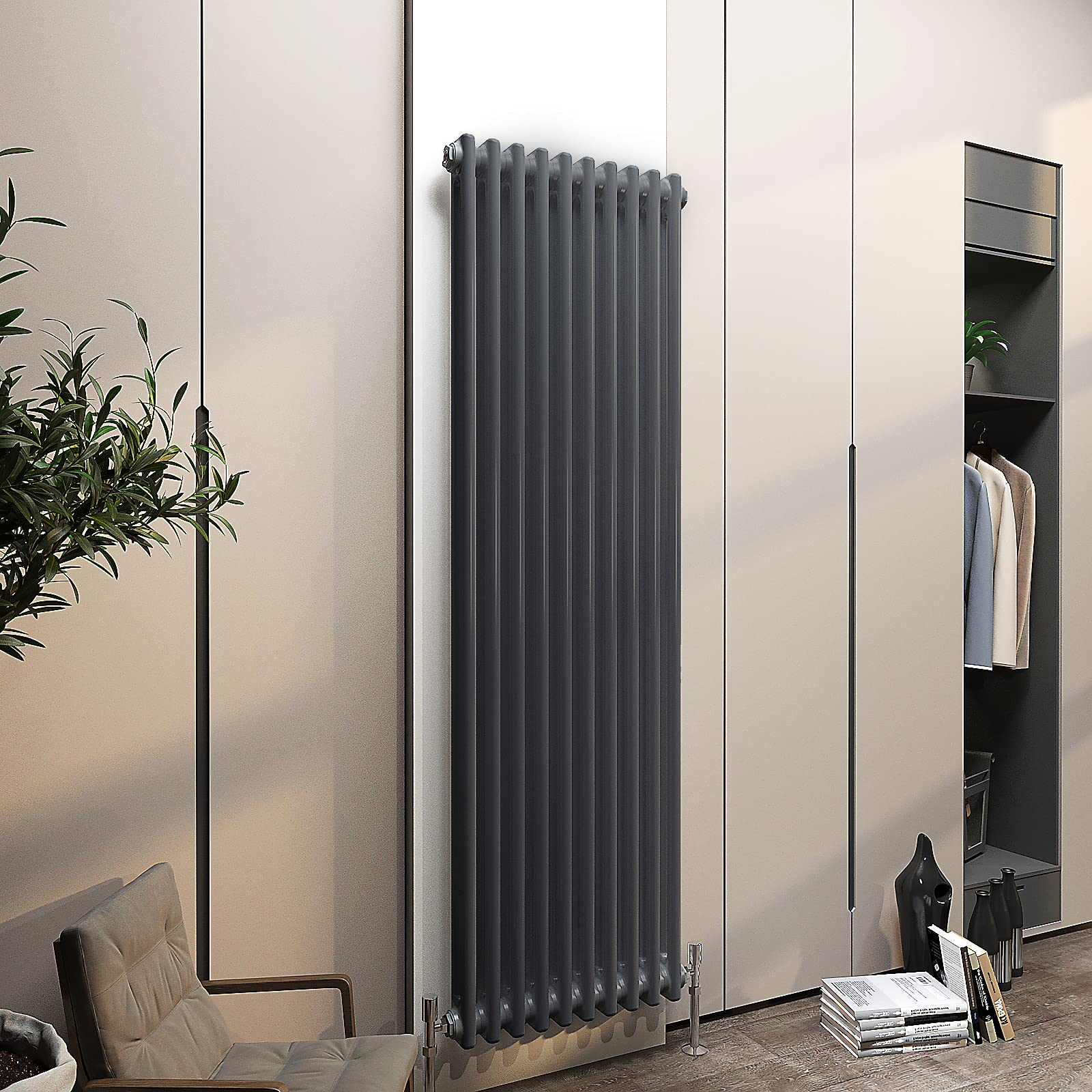 Acezanble∣2 Column Radiator, Vertical 1500mm Anthracite Tall Traditional Cast Iron Style Radiators Windows Hallyway