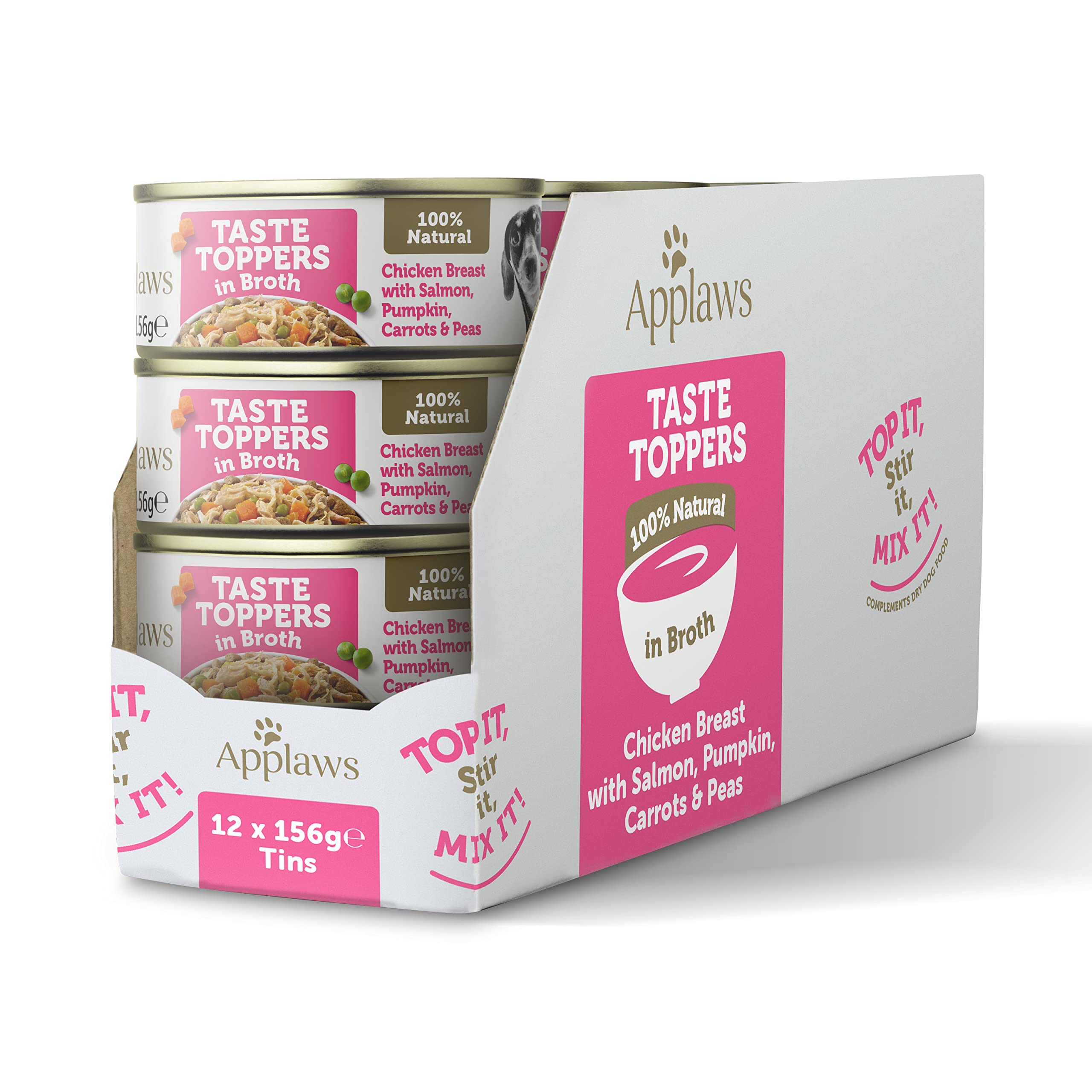Applaws Taste Toppers Dog Food Tin Chicken with Salmon Broth - 12 x 156g