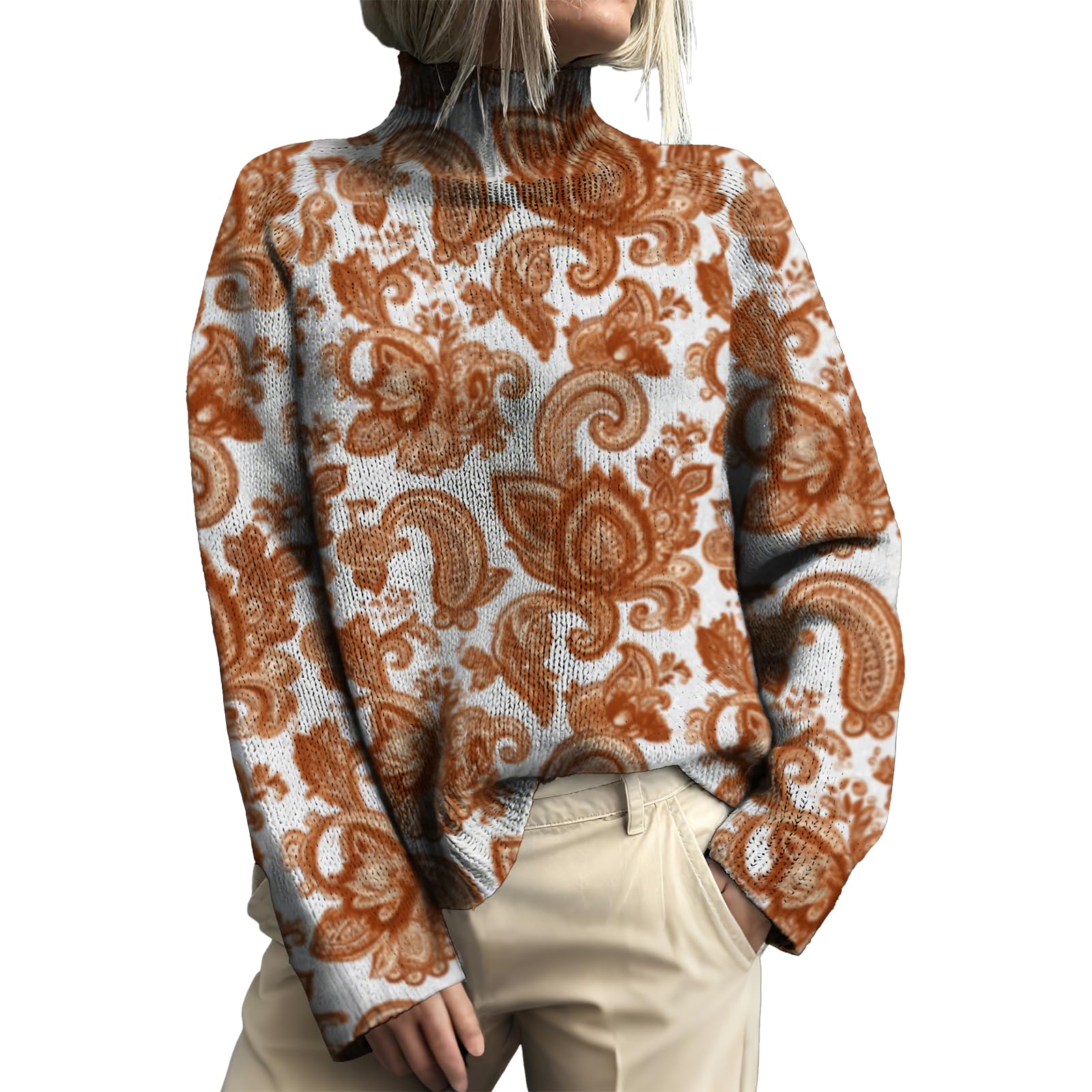 Womens Turtleneck Sweater Western Knitted Pullover Business Casual Fall Sweater Pullover Trendy Vacation Clothes
