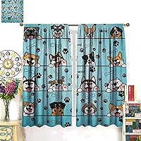 Vista 152 de Cortinas opacas con estampado de patas de perro, estampado de patas de perro y huesos, tratamiento de ventana, cortinas con aislamiento térmico