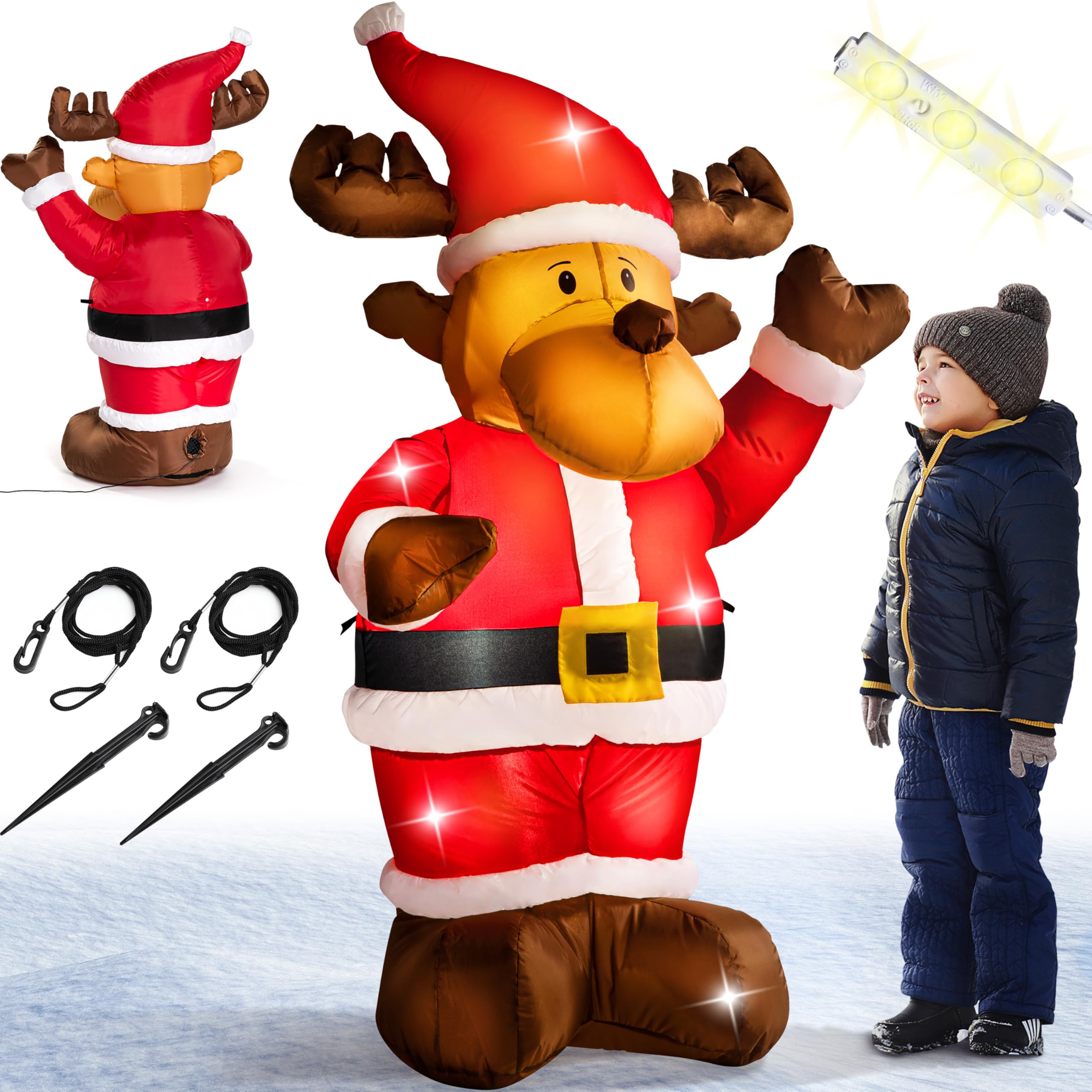 Monzana® Renna Gonfiabile 135Cm Xl Illuminazione Led Kit Di Fissaggio Decorazione Giardino Addobbi Natale Esterni-image