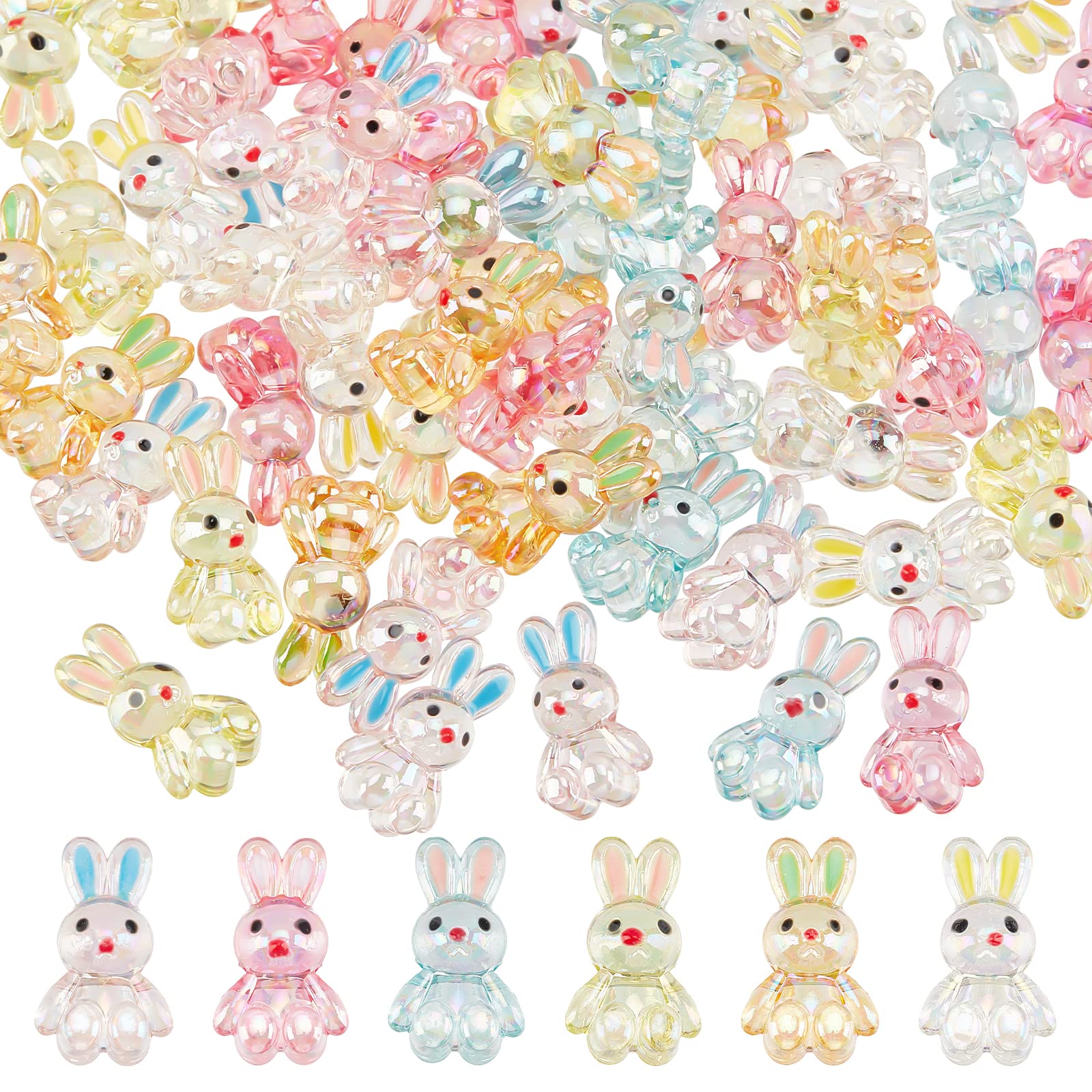 SUPERFINDINGS 72Pcs 6 Colors Acrylic Assorted Beads Transparent Rabbit Bead Cute Kawaii Bunny Beads for DIY Craft Bracelet Necklace Earring Ring Jewelry Making,Hole:2.5mm