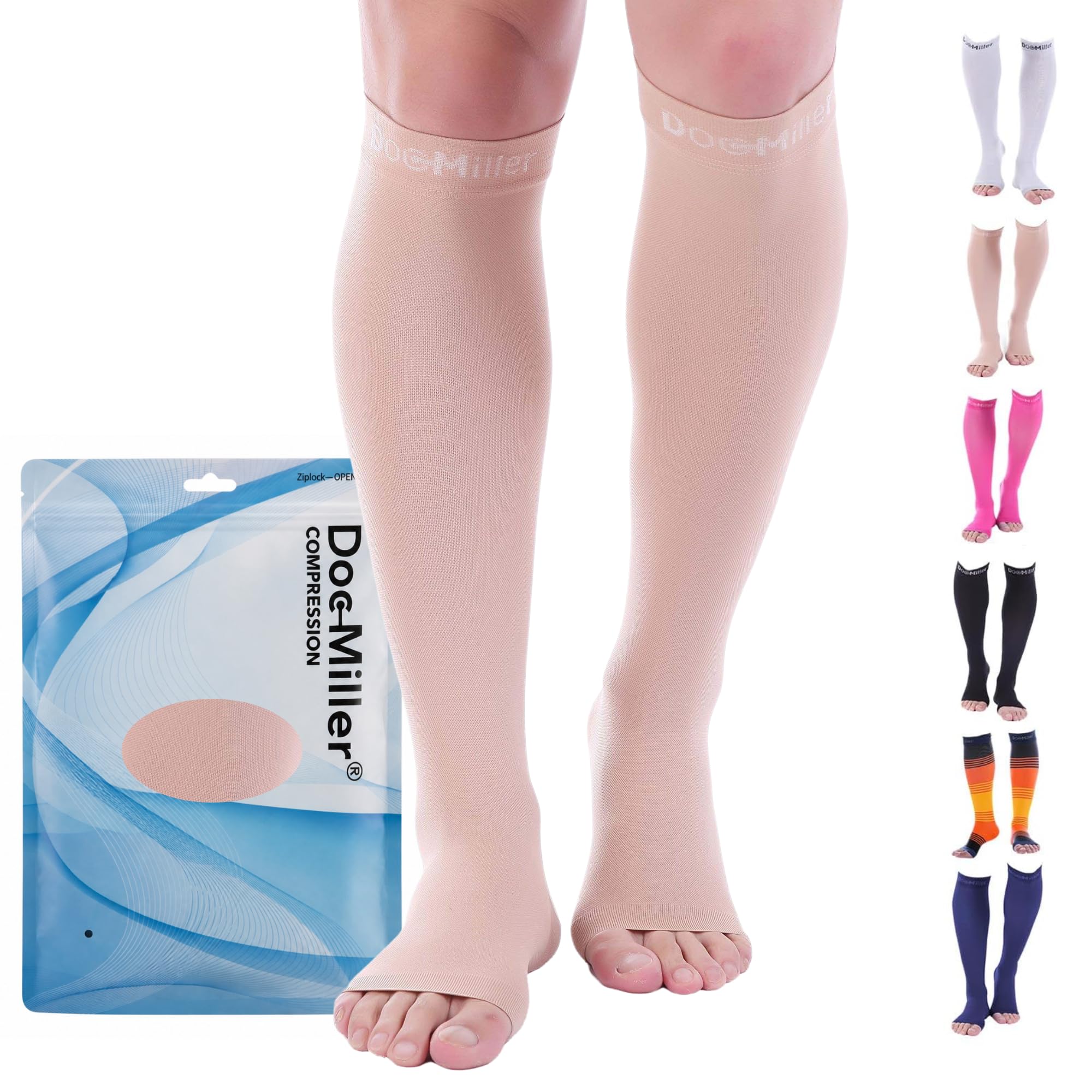 Doc Miller Open Toe Compression Socks 8-15mmHg