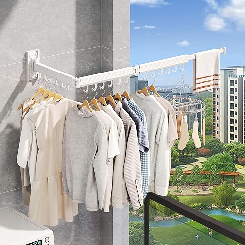 Vista 63 de Estante de secado de ropa montado en la pared, estante de secado de ropa plegable, estante de secado plegable retráctil para colgar ropa