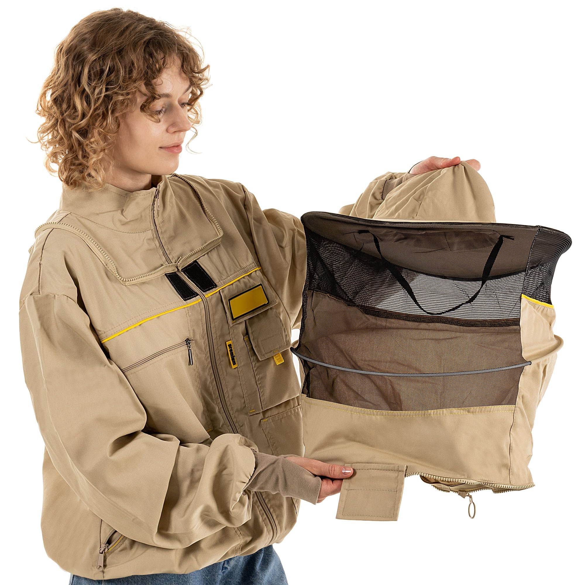 KADAX Imkerjacke mit Hut, Größe M, Imkerbluse aus Polyester und Baumwolle, Imker Jacke mit abnehmbarem Imkerhut und Schleier, Imkeranzug mit Reißverschluss