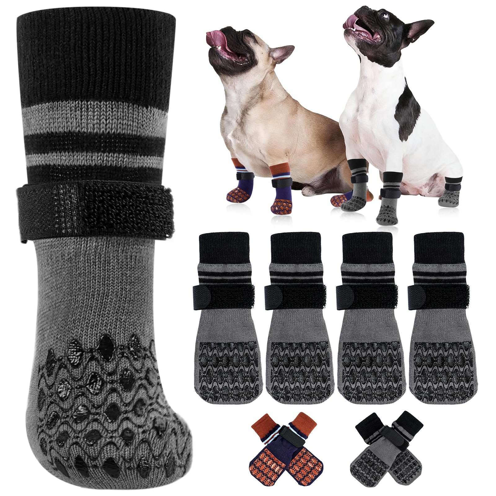 Kuoser Anti-Slip Dog Paw Protector Socks for Injured Paw Recovery, Grey L