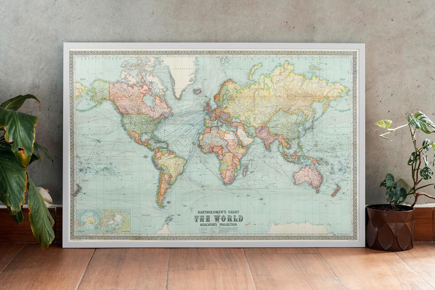 36x24 Historic Pictoric Map, 1914 Bartholomew's chart of the world on Mercator's projection, Vintage Wall Art : 36in x 24in