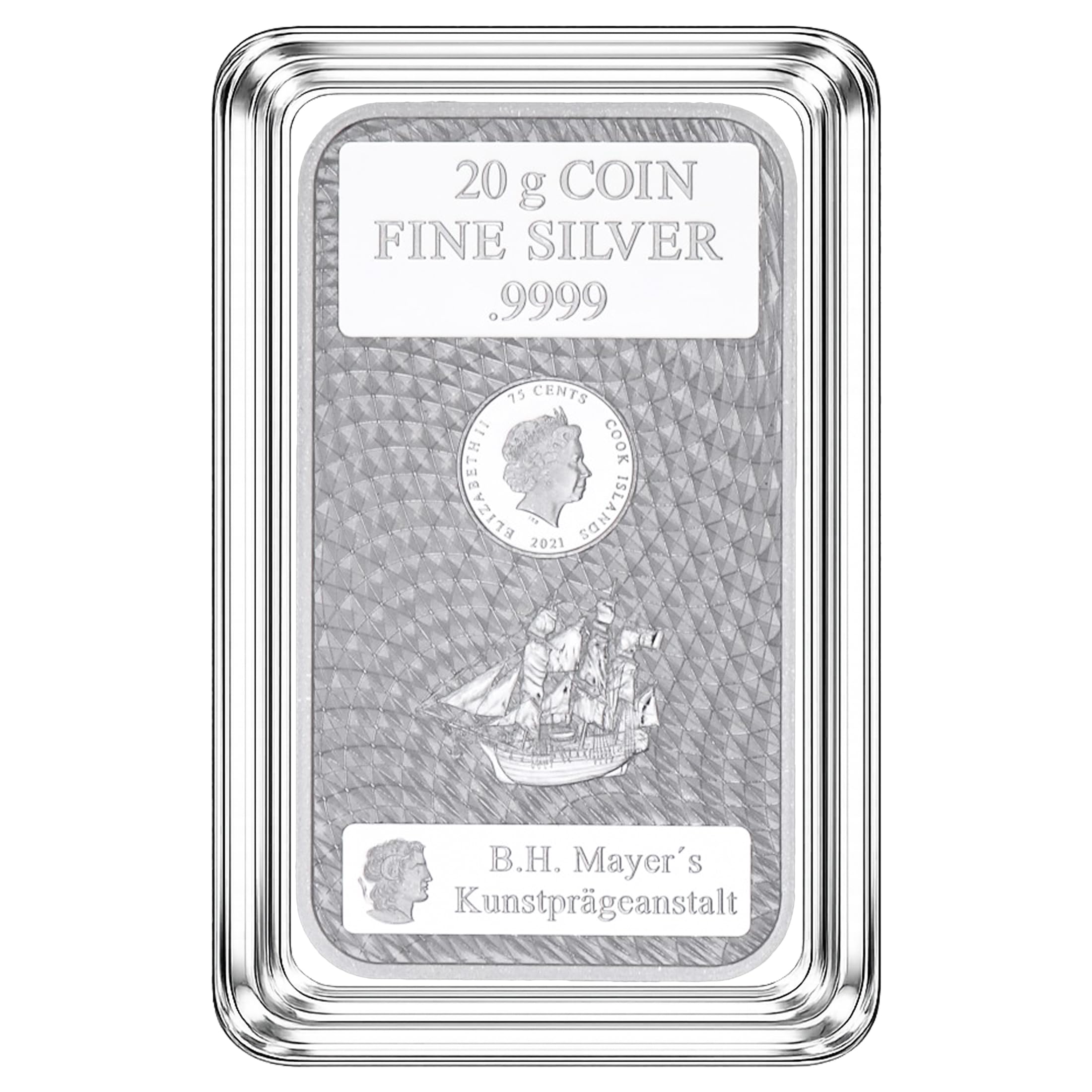 Cook Islands Silberbarren 20g – 999,9 Feinsilber Münzbarren – in transparenter Münzkapsel – inkl. Geschenkbeutel, Grußkarte & silbermetallic Umschlag