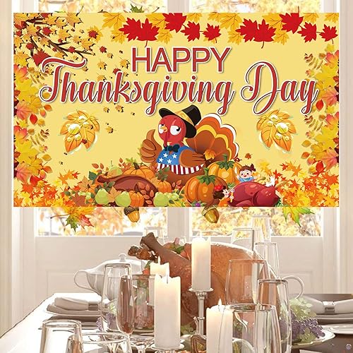Miniatura 7 de Cartel de tela extragrande para colgar en el Día de Acción de Gracias, diseño de calabaza, hojas de arce, pavo, bienvenida, cosecha de otoño, para