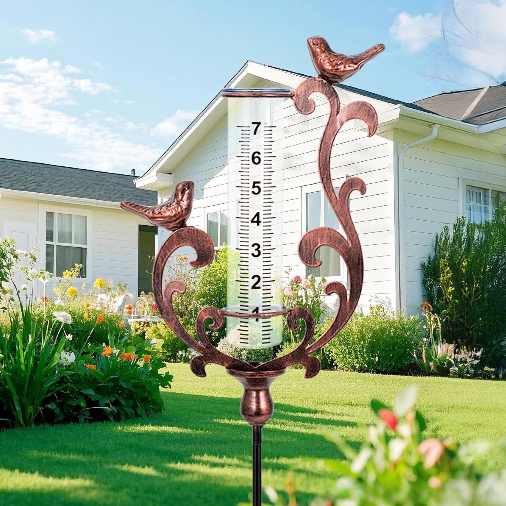 pearlstar Pluviomètre colibri résistant au gel, pluviomètre avec piquet et tube en plastique, pluviomètre pour jardin, pelouse, terrasse, cadeau pour les amateurs de jardin