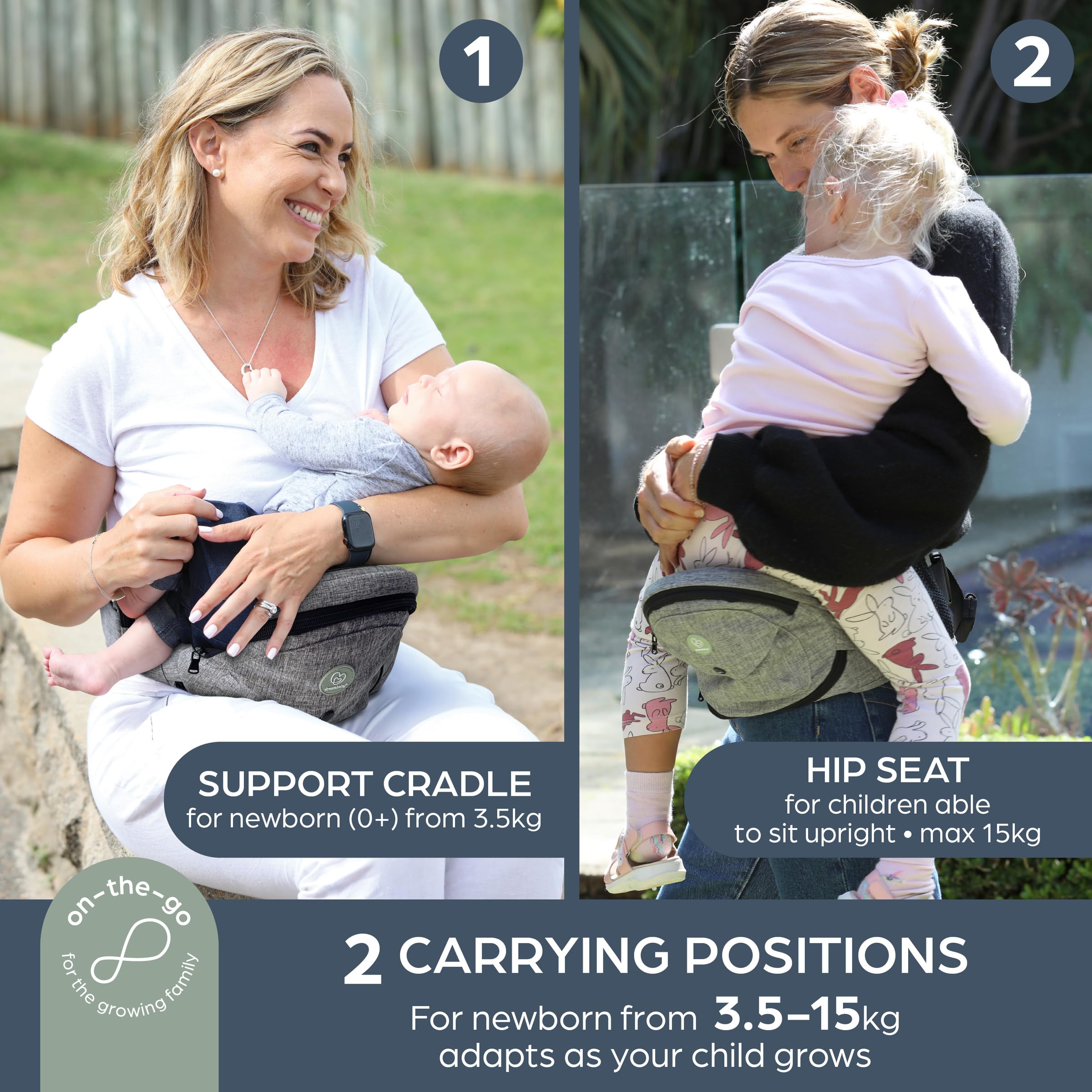 Dreambaby Up & Go ergonomiczne nosidełko dla niemowląt z siedziskiem biodrowym, do noszenia małych dzieci, lekkie. Nadaje się do noszenia niemowląt i małych dzieci 3,5 kg - 18 kg