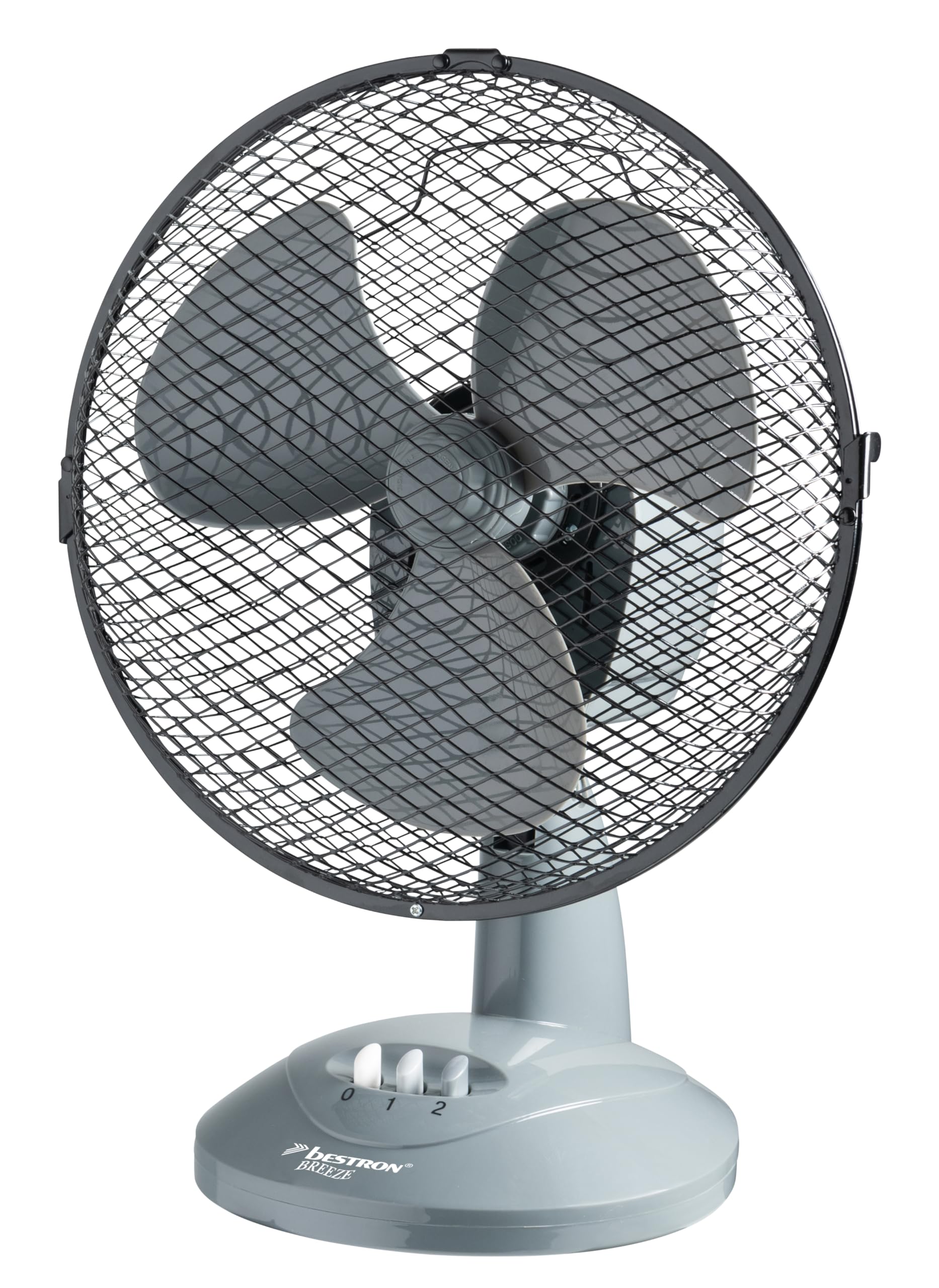 Bestron Przenośny wentylator stołowy Ø 27 cm, mały wentylator, 2 stopnie prędkości i funkcja oscylacji 75°, wysokość: 29 cm, 30 W, DDF27W, kolor: szary