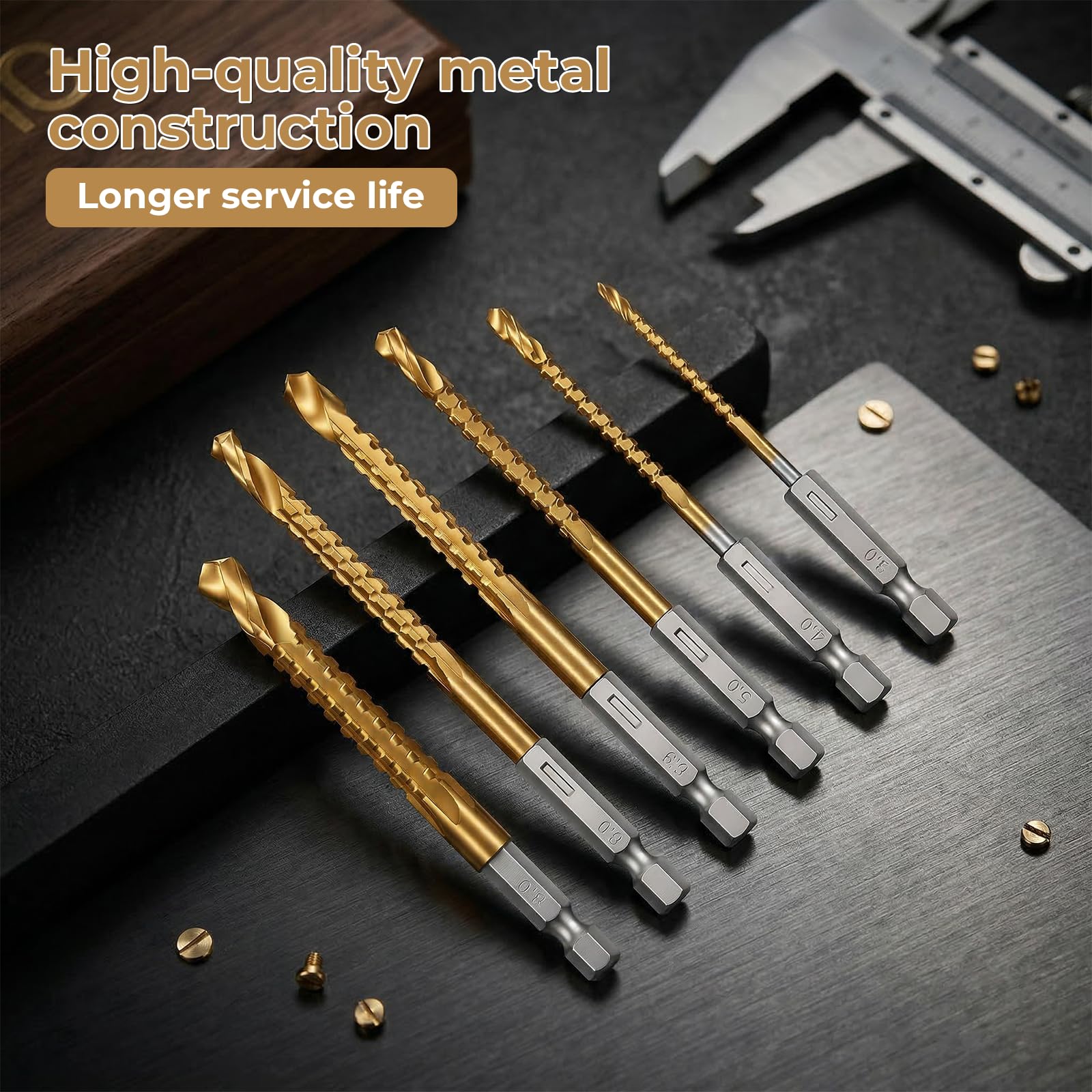 Titanium Drill Bit Set - 6 Pcs for Metal, Wood, Plastic -4