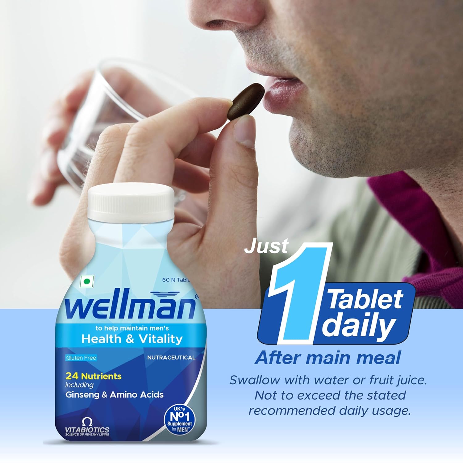 Welman Multivitamin 60 Tablet supports Panax Ginseng extract and amino acid overall vitality energy and immune health for men with 24 nutrients. Welman Multivitamin 60 Tablet supports Panax Ginseng extract and amino acid overall vitality energy and immune health for men with 24 nutrients.