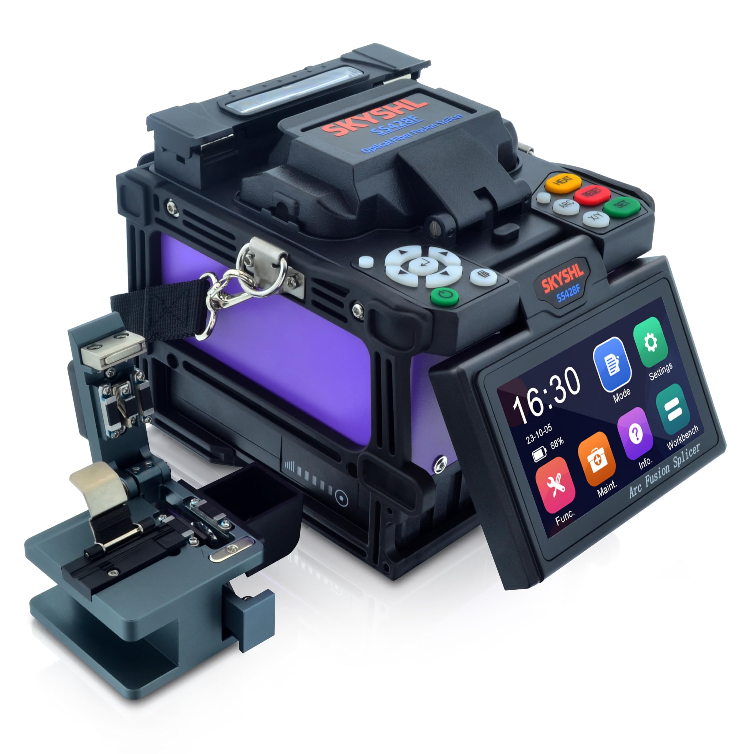 Soudeuse Fibre Optique de Soudage （Avec 10*Électrode,2*Batterie au Lithium et Chargeur de Voiture) Faible Perte d'épissure Cœur-à-Cœur Alignement Épisseuse par Fusion Splicer(SS428F-522)