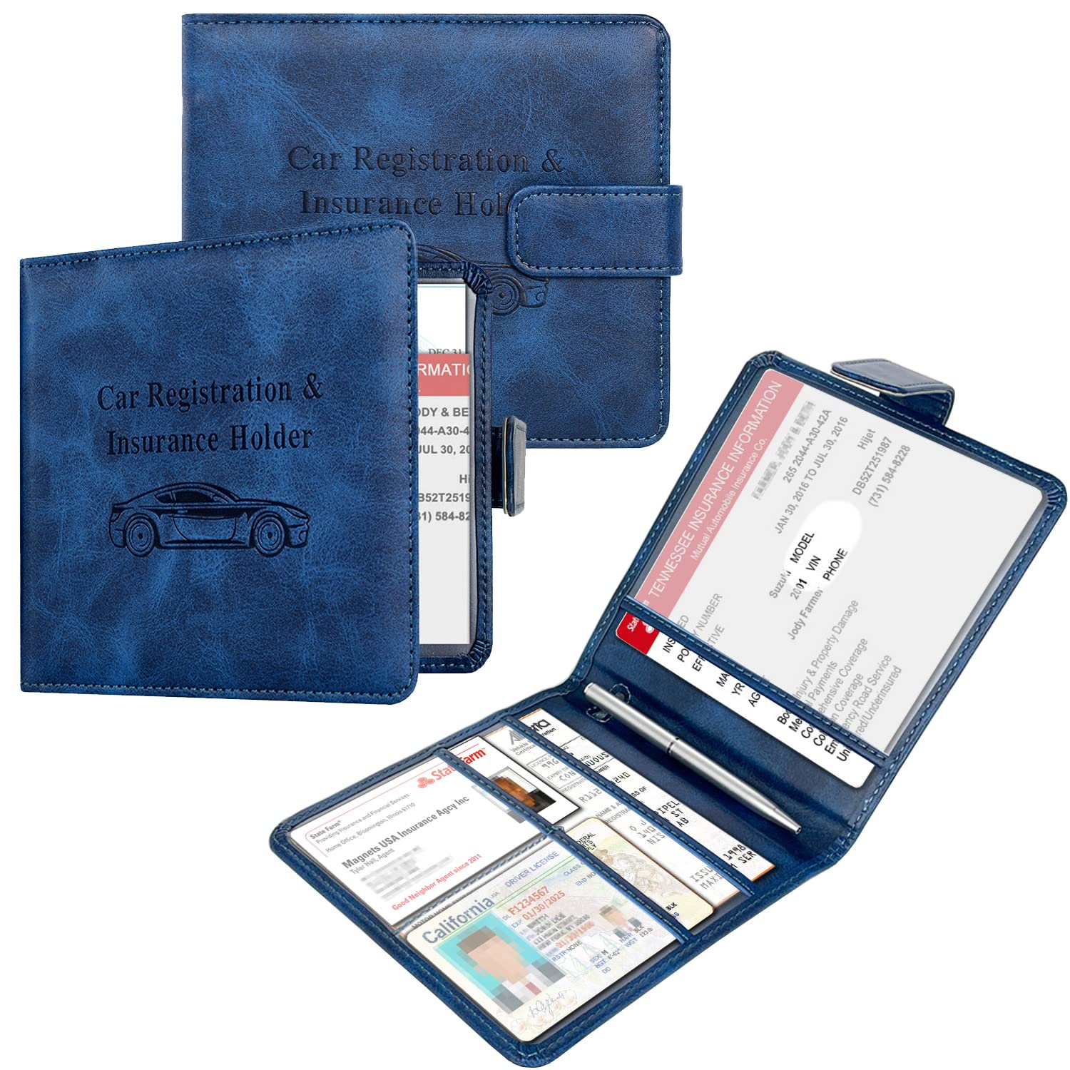 YAVIV Car Registration and Insurance Holder, Folio Leather Vehicle Card Document Glove Box Organizer Auto Truck Compartment Accessories for Essential