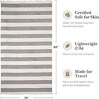 Vista 5 de Toalla de playa turca ligera – 100% algodón BCI, flecos crudos sin blanquear, certificado Oeko-TEX, absorbente, respetuosa con el medio ambiente, 36