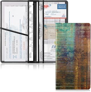 Antique Frame with Vintage Background Brown, Green, Blue Retro Leather Driver License Cards Holder, Car Registration and Insurance Card Holder, Leather Card Document Organizer for Men Women