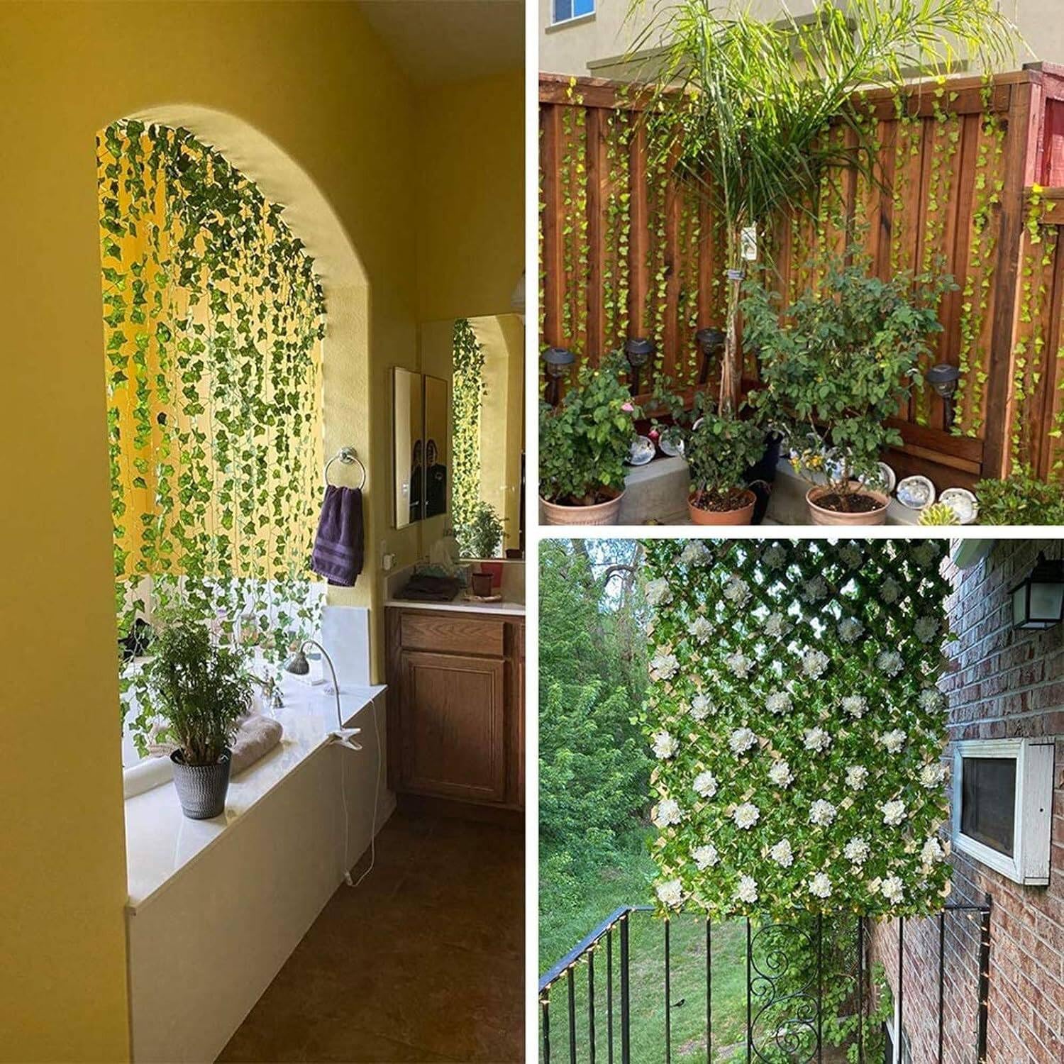 Generic 12 viti di edera artificiale da 25,6 m, verde, stile naturale, seta e plastica, decorazione per interni ed esterni, camera da letto e giardino