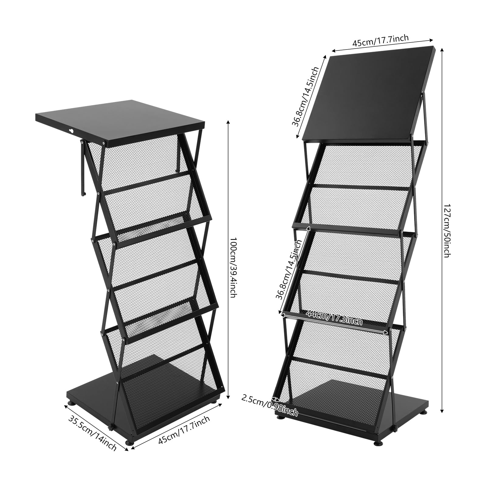 Prospektständer 3 Ebenen Faltbar Zeitschriftenhalter Doppelreihe Broschürenständer Metall mit Verstärkte Fußpolster und Erhobene Kanten 45x36,8cm zeitschriftenständer für Büro und Messe