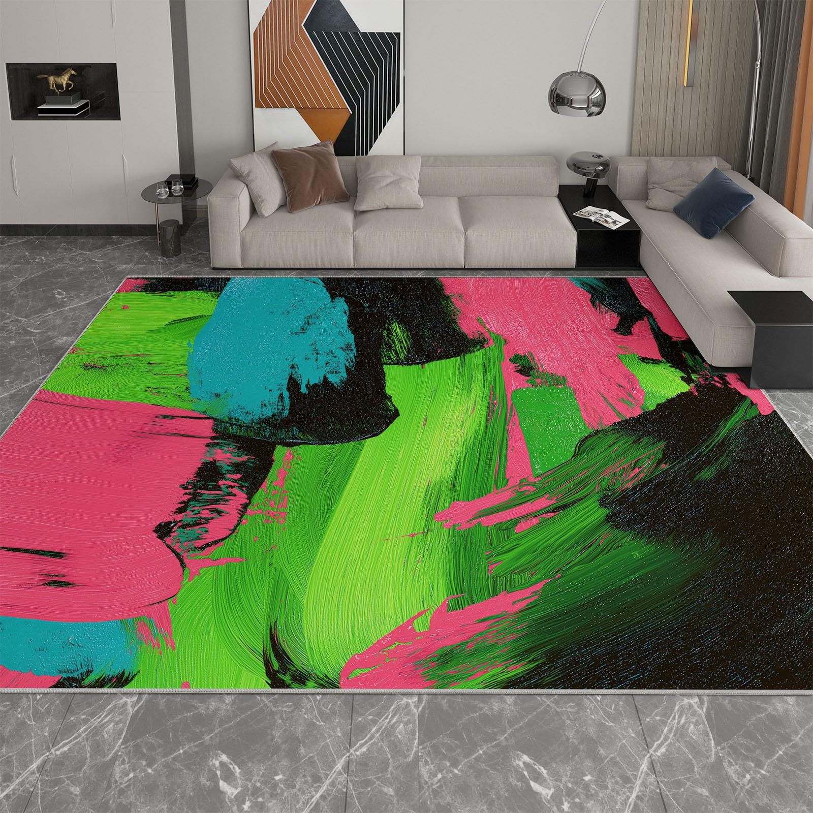 Générique Dywan do salonu 160 x 230 cm sztuka abstrakcyjna, nowoczesny dywan z nadrukiem neonowym w kolorowe klocki miękkie i lekkie paski do jadalni sypialni korytarza biura - antypoślizgowy dywan