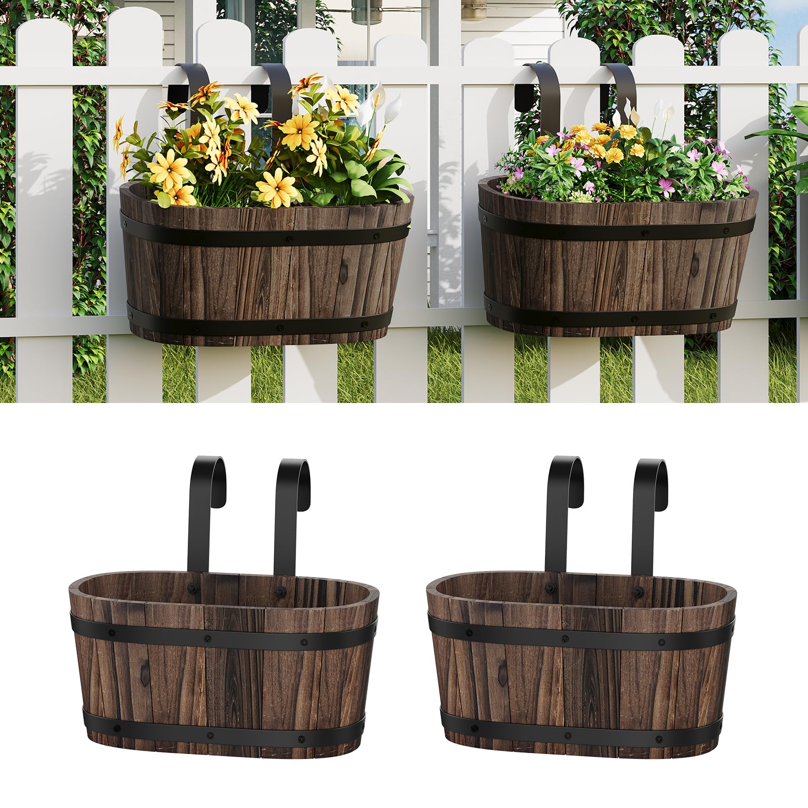 Pot de fleurs en bois suspendre en bois carbonisé résistant lot de 2 taille S