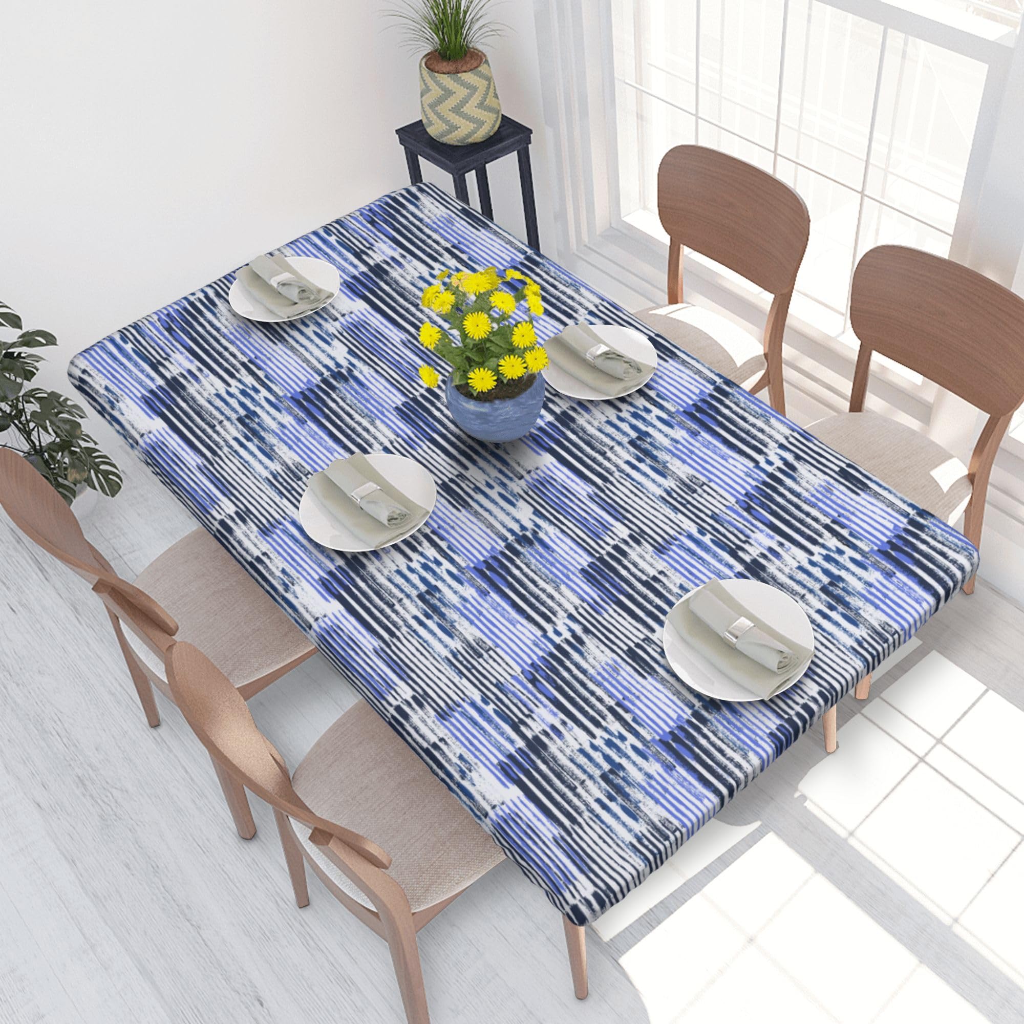 Nappe extensible 122 cm blanche avec bord élastique ajusté pour table rectangulaire