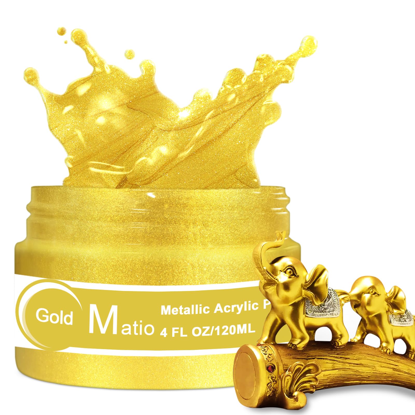 MatioAcrylic Paint Metallic Gold, 120ML Pearlescent Effect Gold Leaf Paint, Non Toxic Non Fading Gold Paint for Art Painting, Handcrafts, Canvas, Wood, Fabric, Ceramic, Clay Rock Glass Craft Supplies