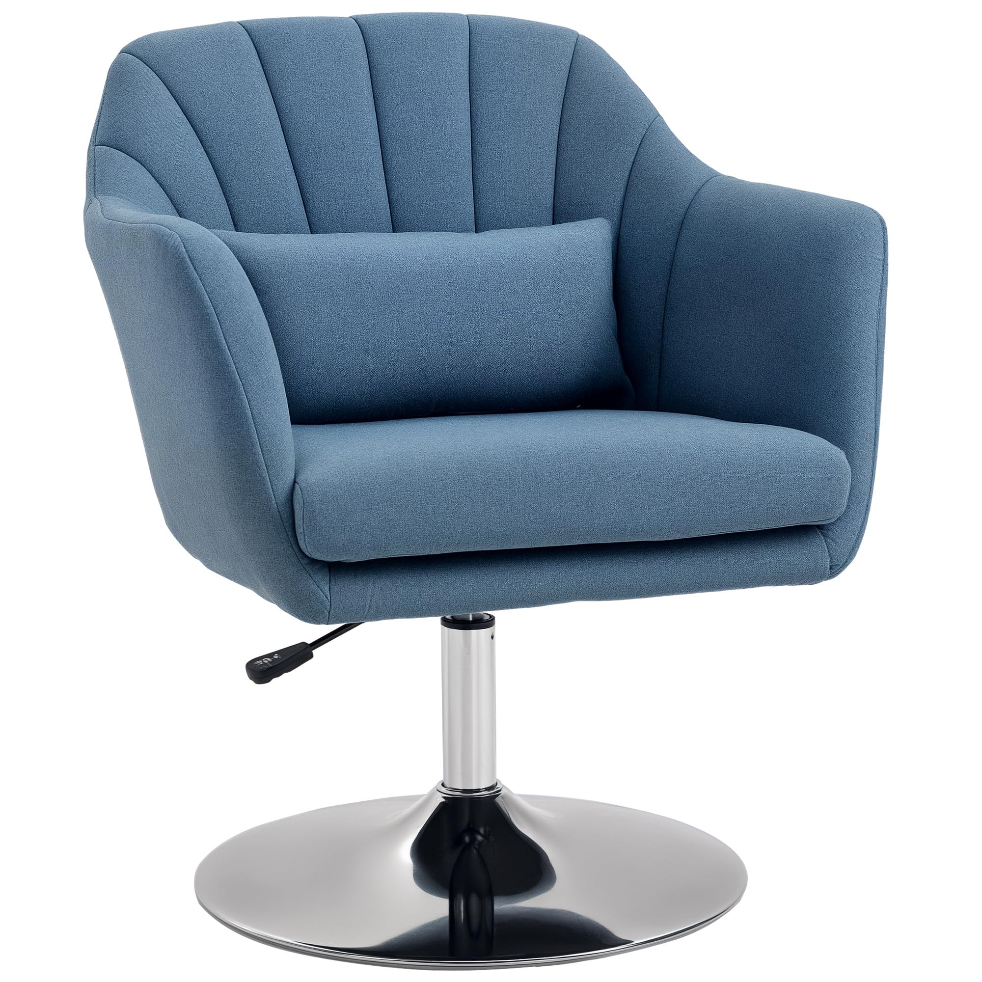 HOMCOM Swivel Accent Chair, Linen Fabric Tub Vanity Chair, Modern Armchair with Adjustable Height and Lumbar Support for Living Room Bedroom Salon Make up Room Dressing Table, Blue