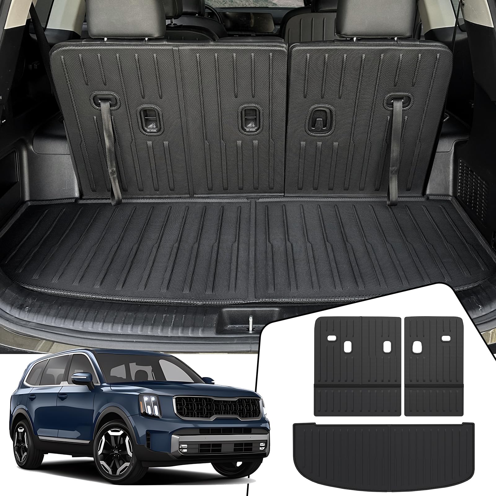 TPE Trunk Mat & Backrest Mats for 2020-2024 Kia Telluride, All Weather, Waterproof, Easy Installation, Cargo Liner + 3rd Seat Back Cover