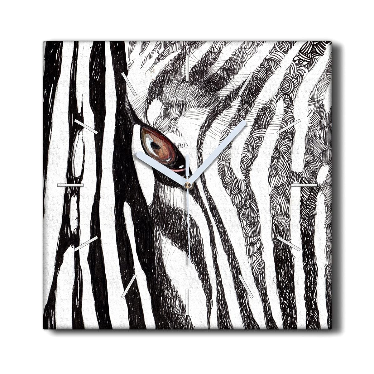 Horloge sur toile sans tic-tac : décoration murale zébrures animale salon 30x30
