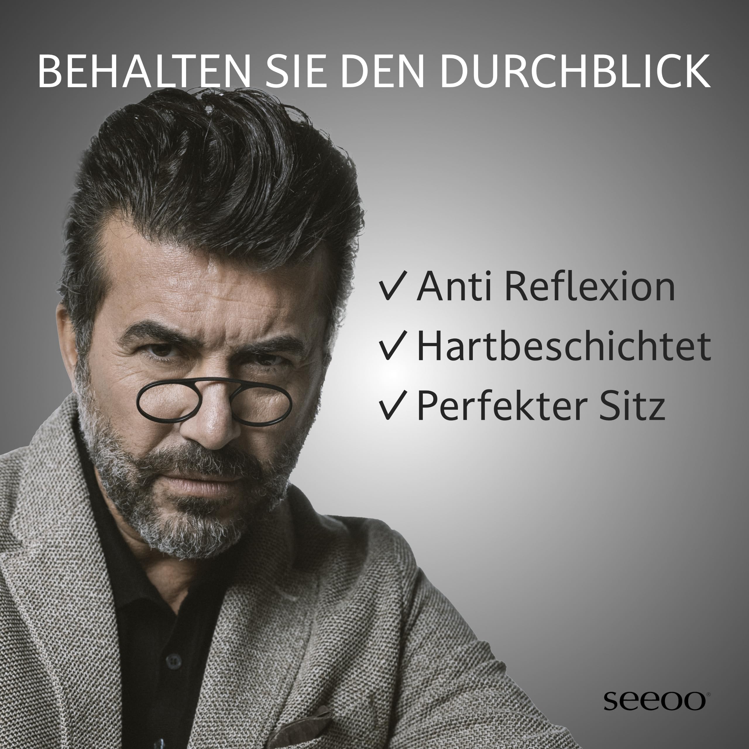 seeoo One - Kompakte Bügellose Mini Lesebrille vom Optiker +1.50, +2.00, +2.50 – Ideal für Reisen & Unterwegs, Inklusive Etui – Leichte, Tragbare Sehhilfe, Perfekt für den Alltag
