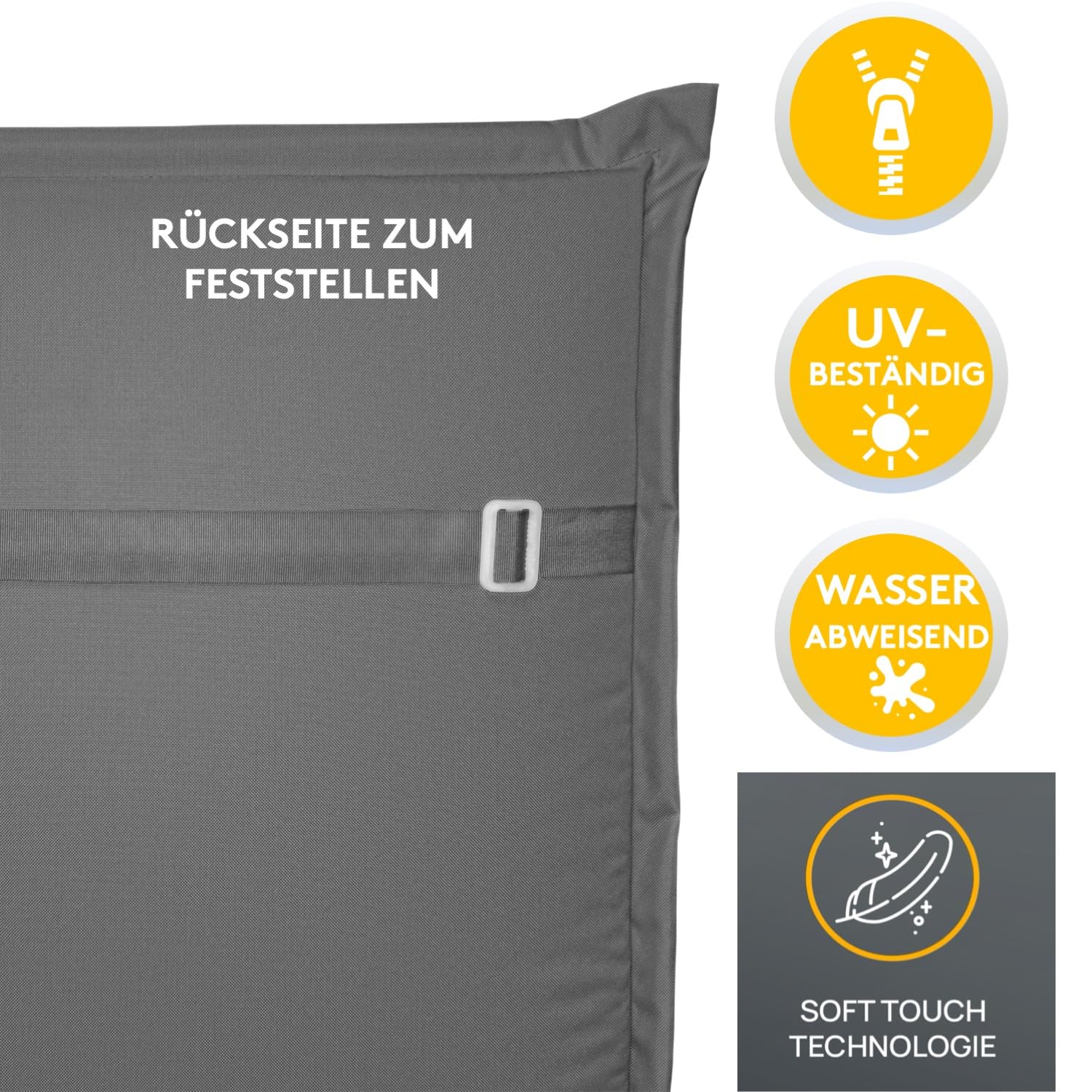 LILENO HOME MIA Coussins pour chaise de jardin, à dossier haut, anthracite, confortables pour meubles de jardin, coussins de chaise pour chaises de jardin et chaises pliantes