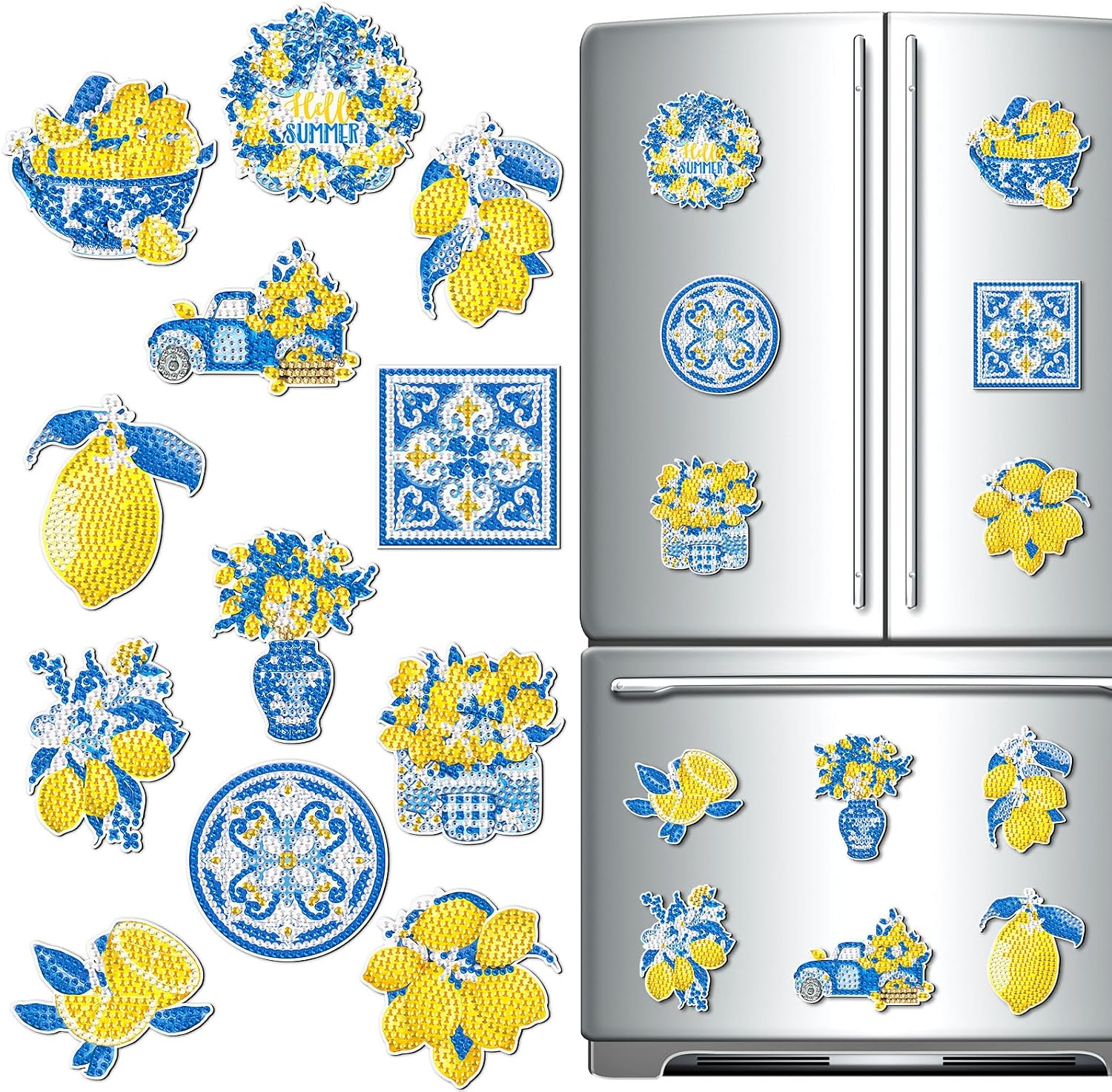 Zonon 12 Pcs Diamond Art Magnets Kit Lemon Mediterranean DIY Blue Yellow