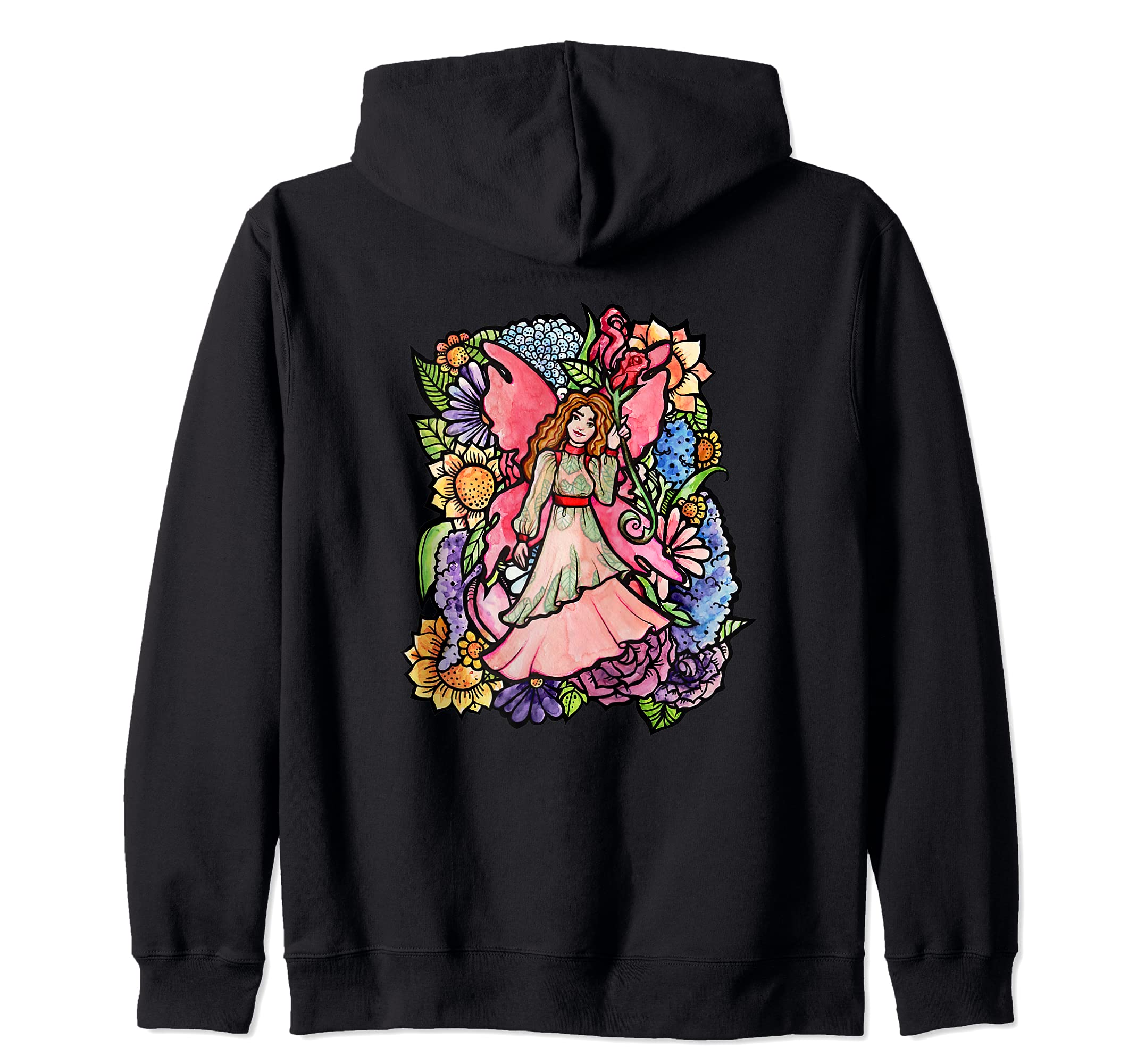 Garden Fairy Faerie Garden Zip Hoodie, Black, S