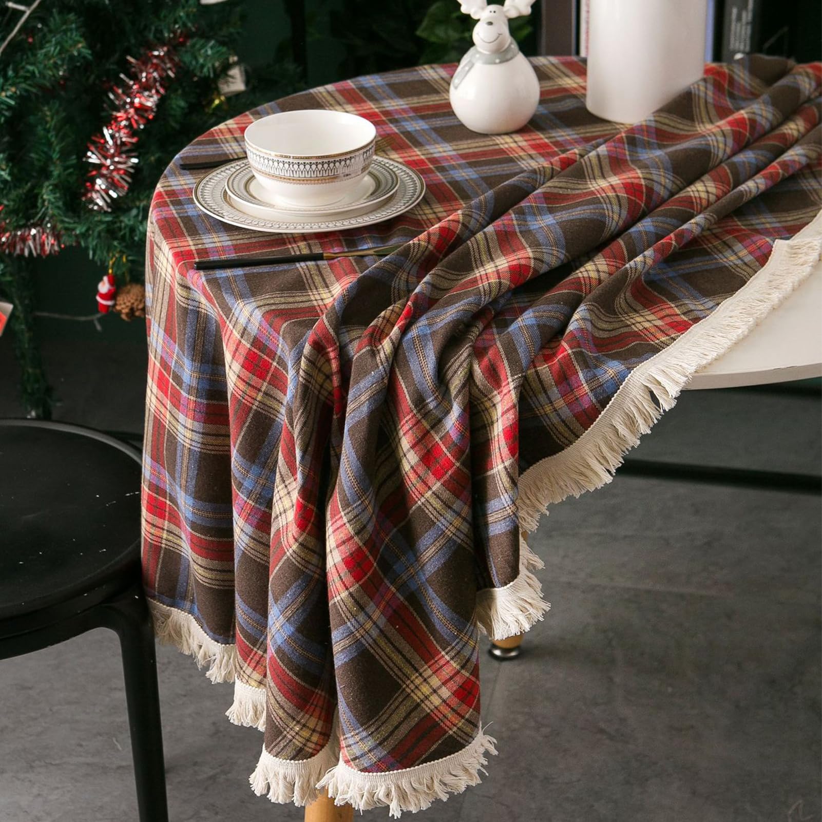 Tovaglia classica a scacchi rossa e verde con nappe, rettangolare, lavabile, antimacchia, facile da pulire, 140 x 240 cm, decorazione natalizia