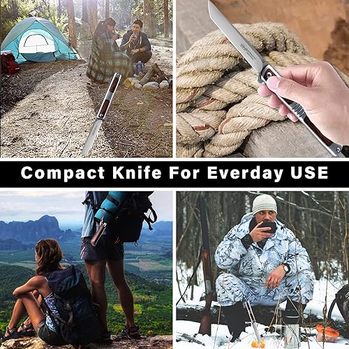 Miniatura 6 de ohmonlyhoo Cuchillo de bolsillo para hombres, cuchillos de 4 pulgadas para hombres con clip de bolsillo y funda de cuero, cuchillo de bolsillo con